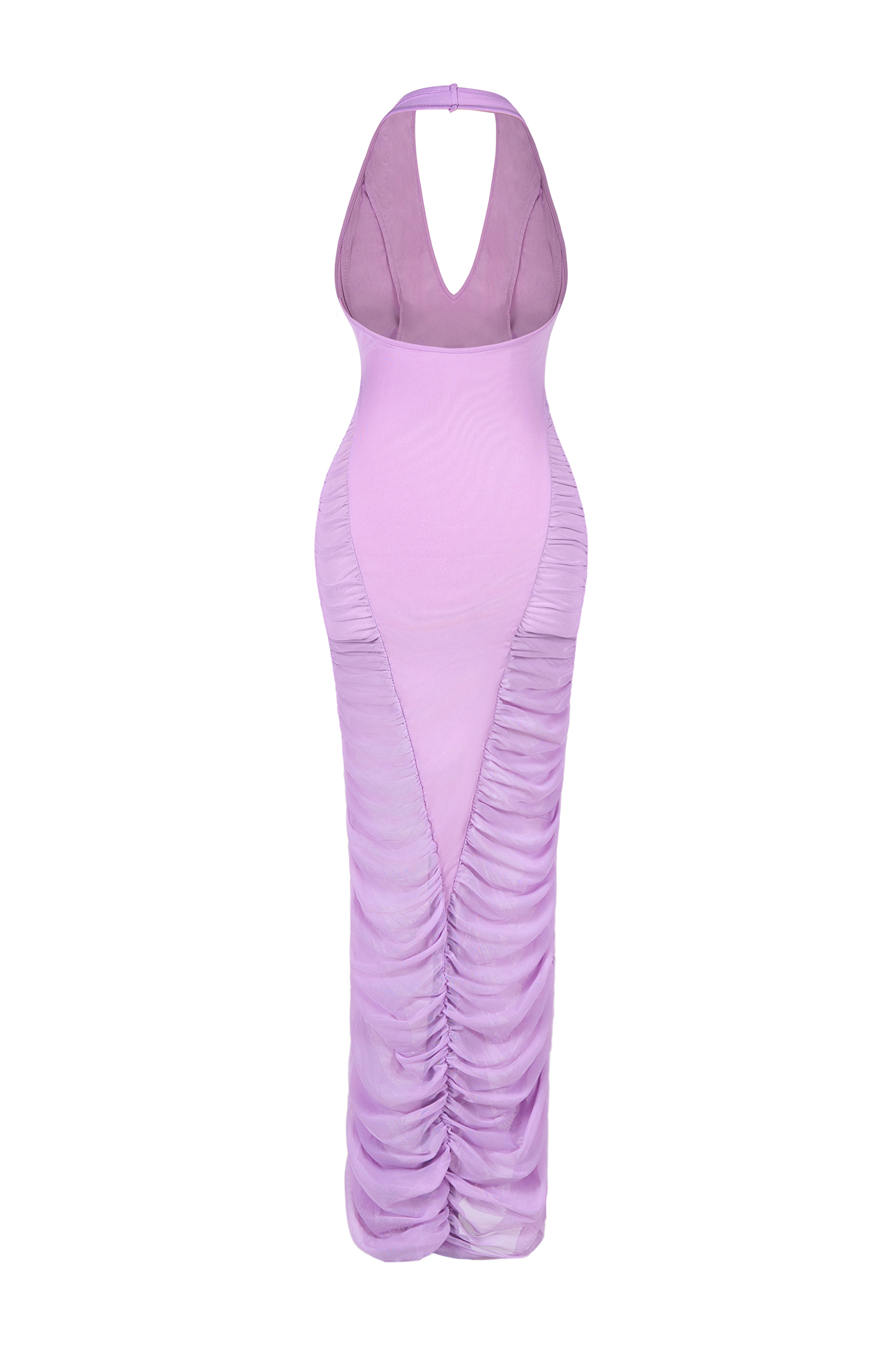 Mesh Splicing Gathering V-Neck Maxi Dress