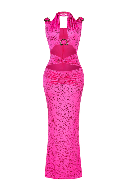 Rhinestone Cut-Out Halter Neck Midi Dress