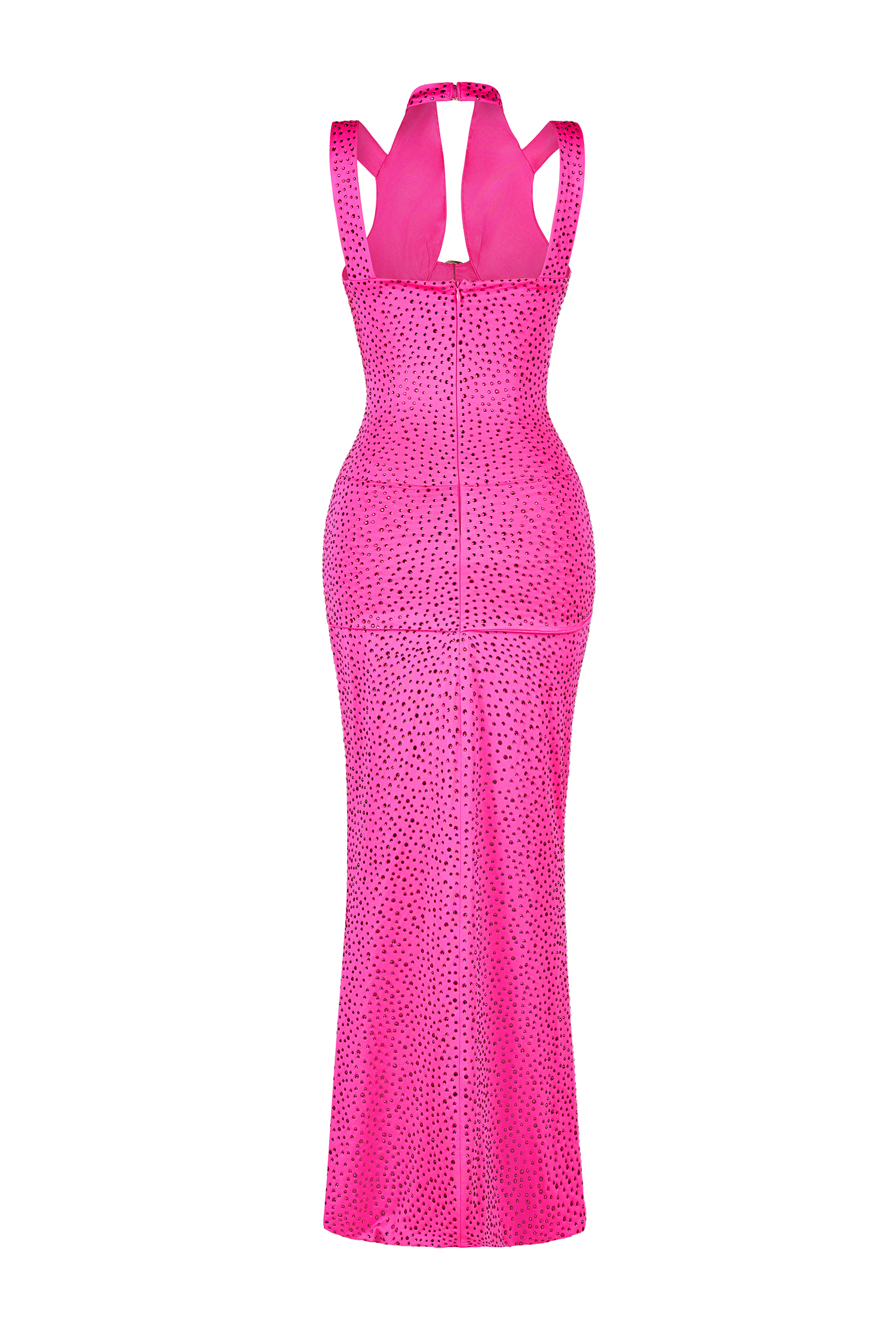 Rhinestone Cut-Out Halter Neck Midi Dress
