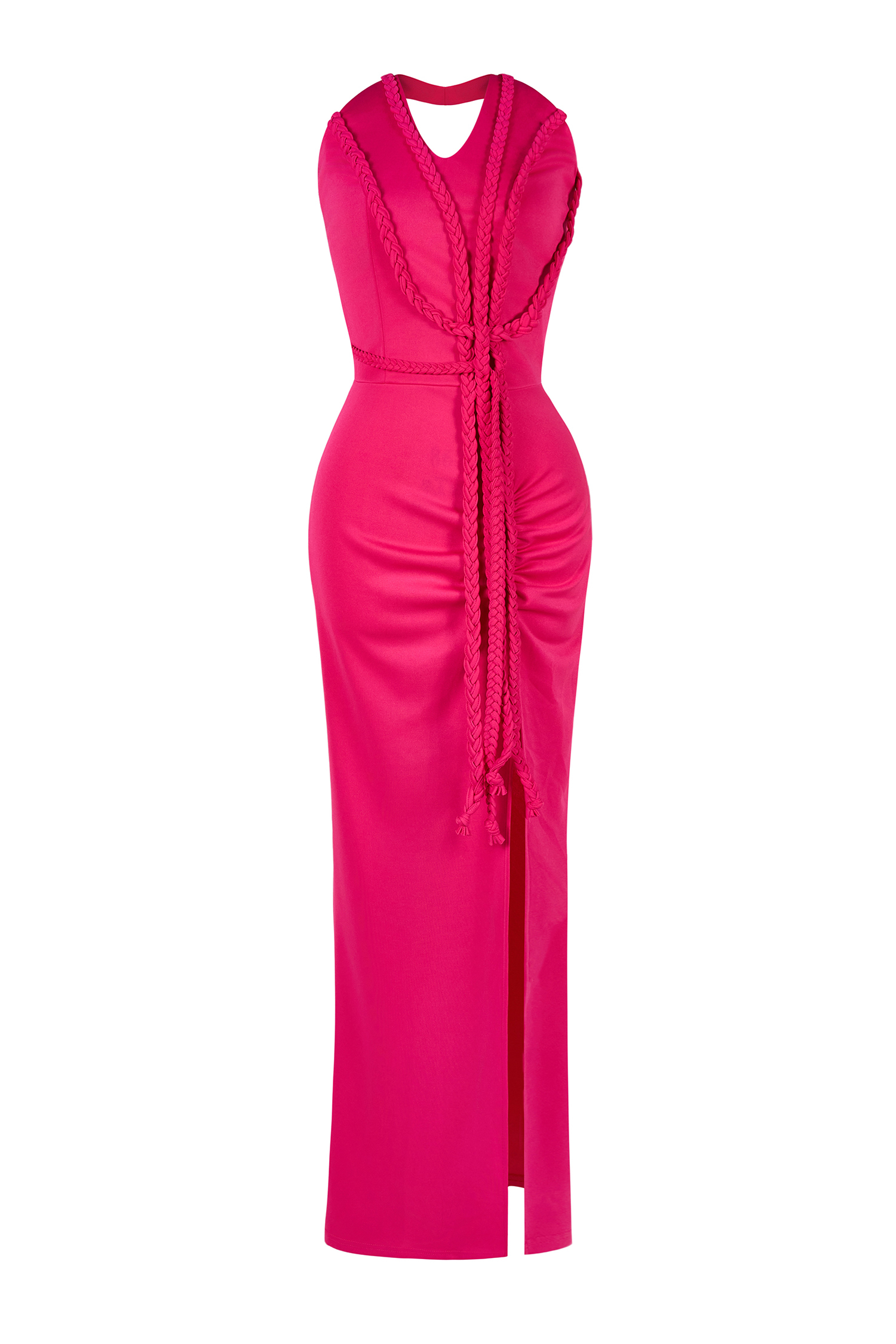 Linear Trim Halter Neck Slit Maxi Dress