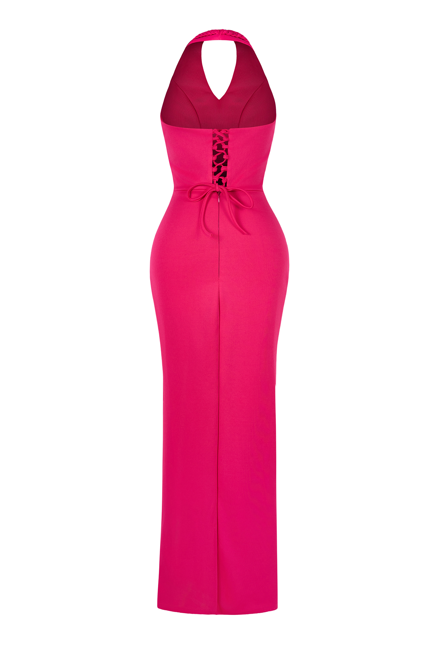 Linear Trim Halter Neck Slit Maxi Dress