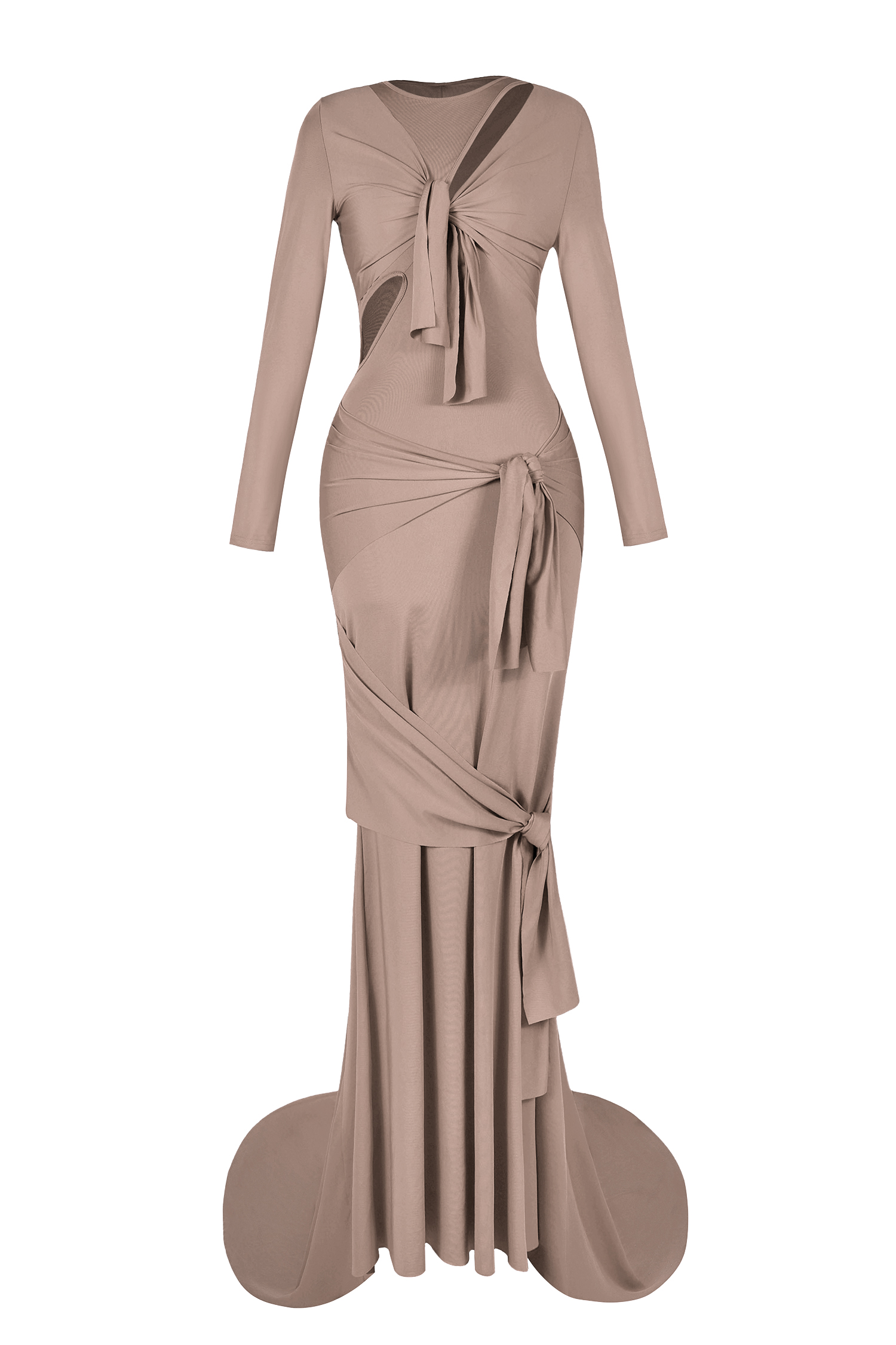 Solid Cut-Out Tie-up Long Sleeve Maxi Dress