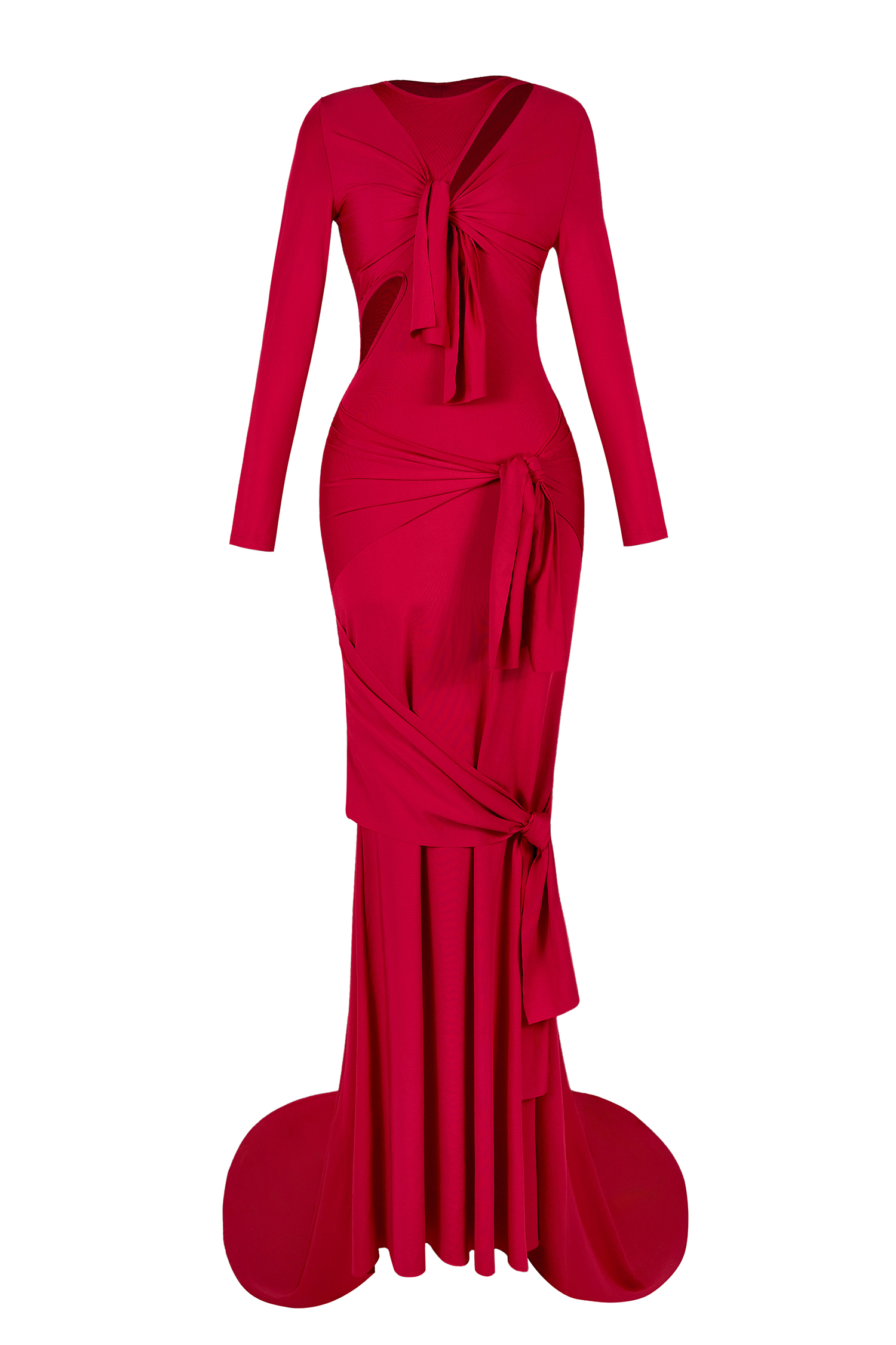 Solid Cut-Out Tie-up Long Sleeve Maxi Dress