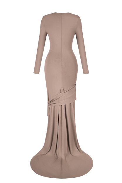 Solid Cut-Out Tie-up Long Sleeve Maxi Dress