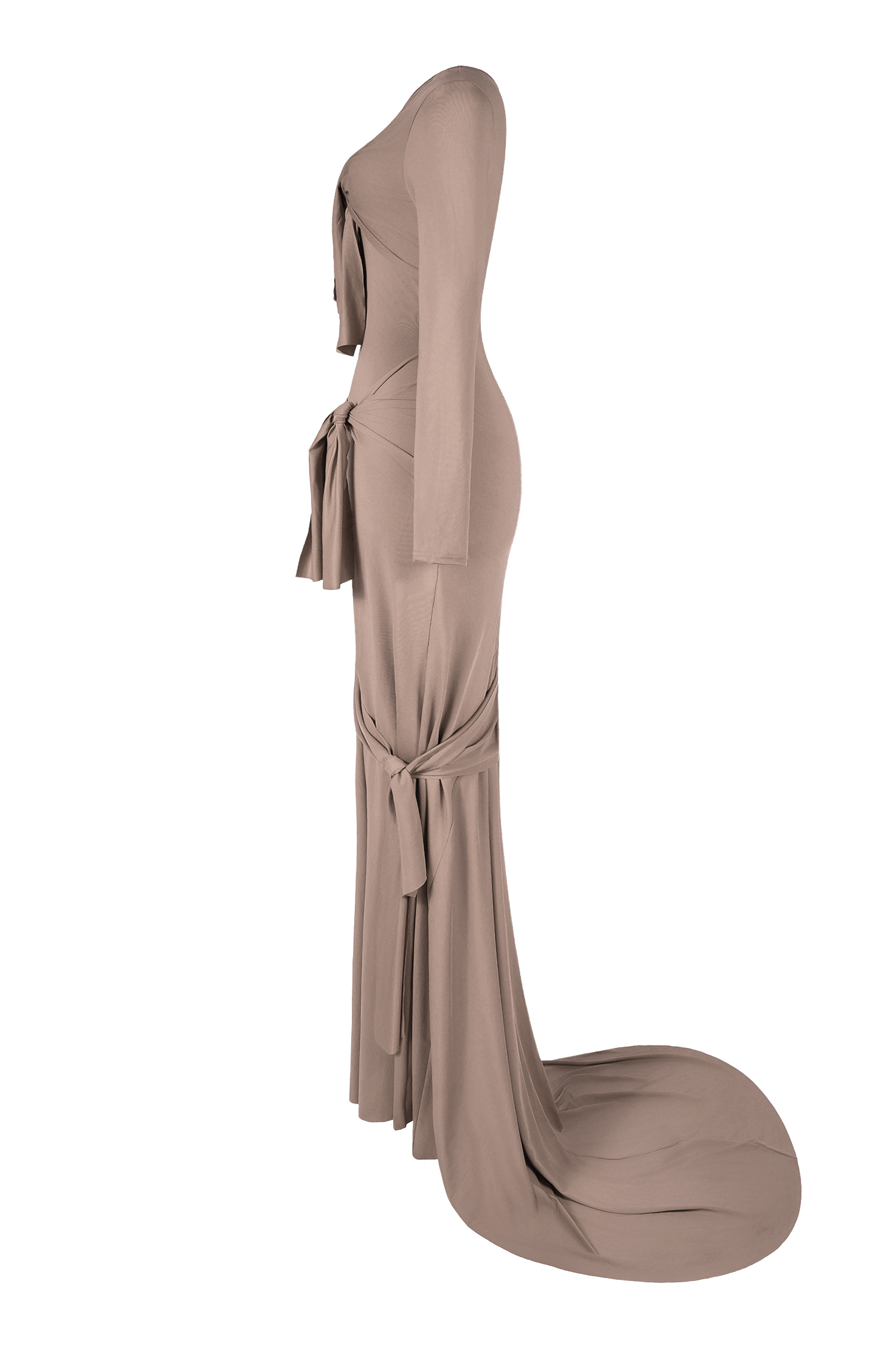 Solid Cut-Out Tie-up Long Sleeve Maxi Dress