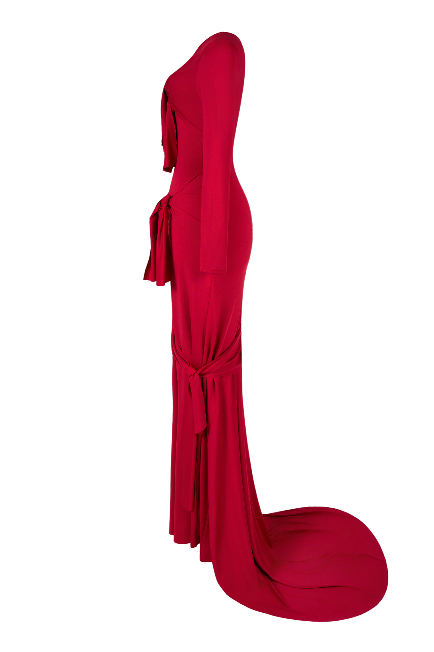 Solid Cut-Out Tie-up Long Sleeve Maxi Dress