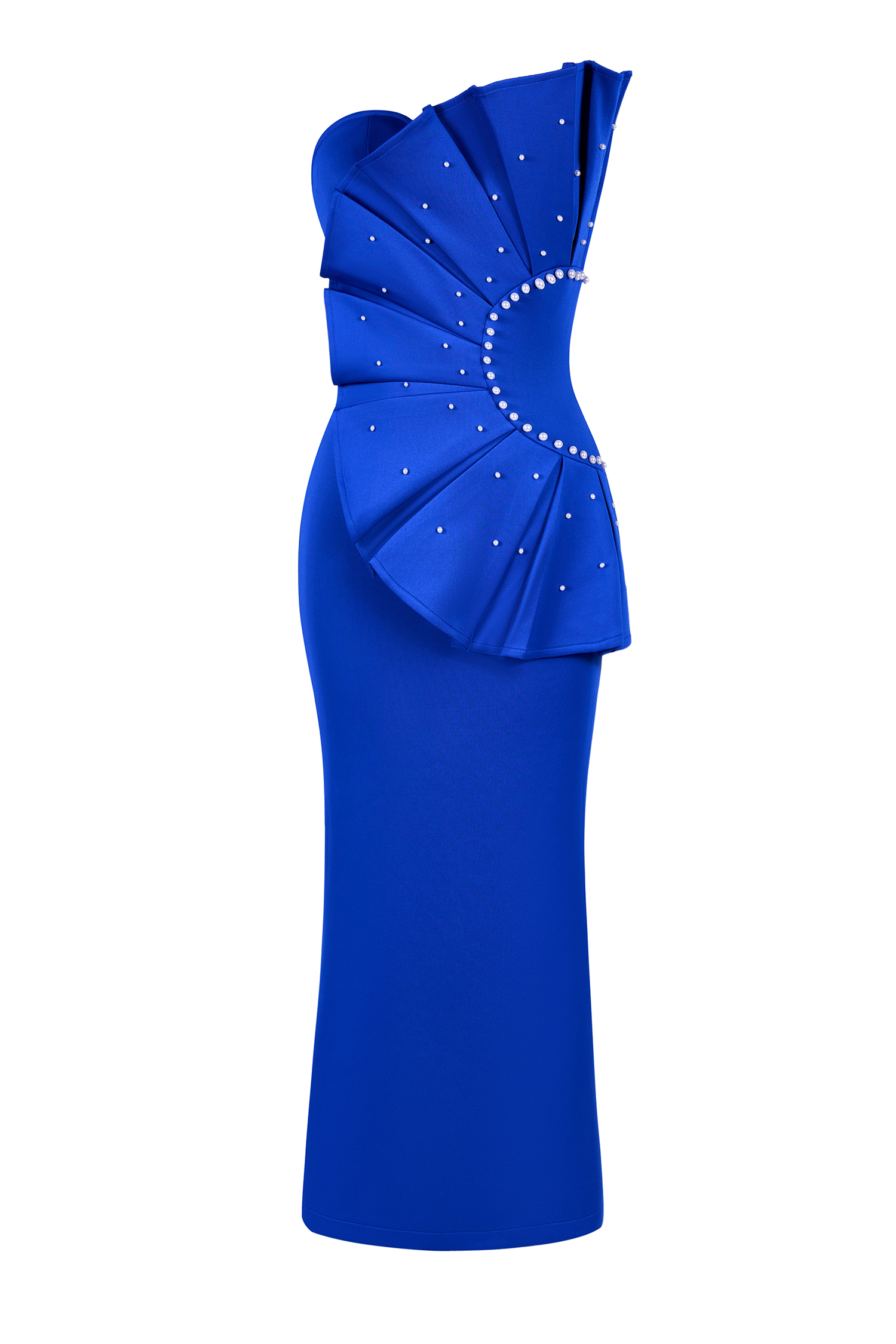 Pleated Faux Pearl Off-Shoulder Midi Dress