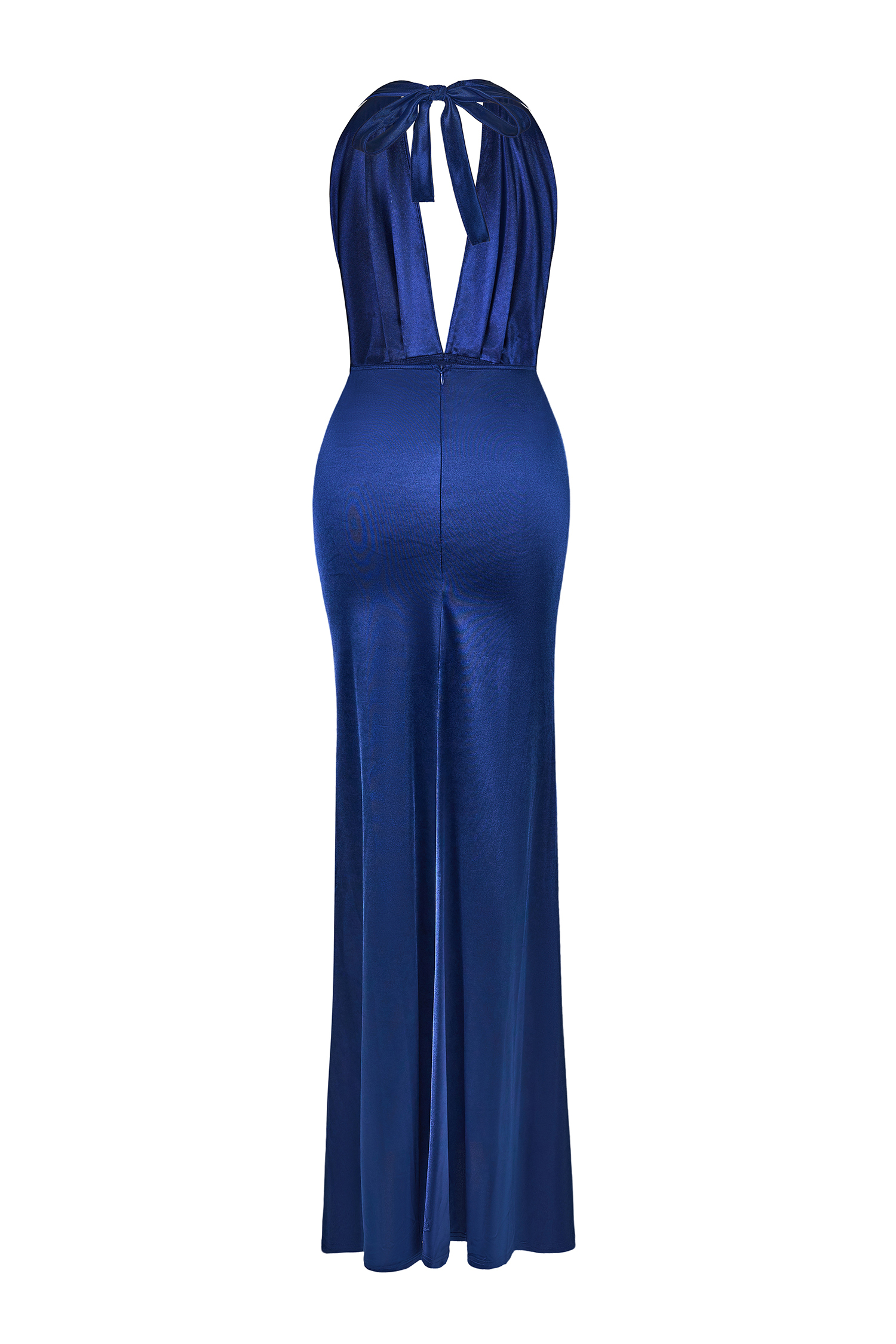 Satin V-Neck Halter Neck Maxi Dress