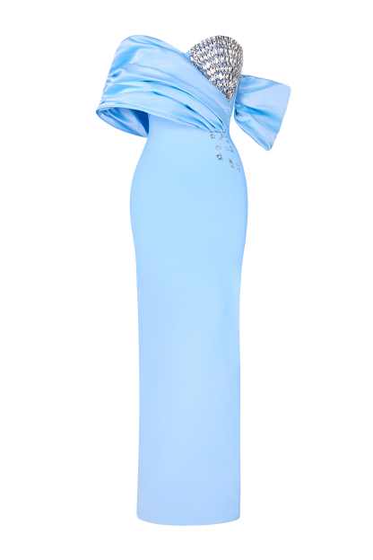 Satin Splicing Bandage Rhinestone Slit Maxi Dress