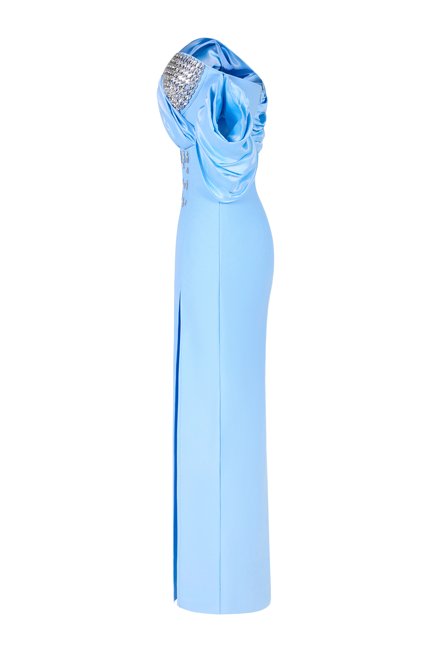 Satin Splicing Bandage Rhinestone Slit Maxi Dress