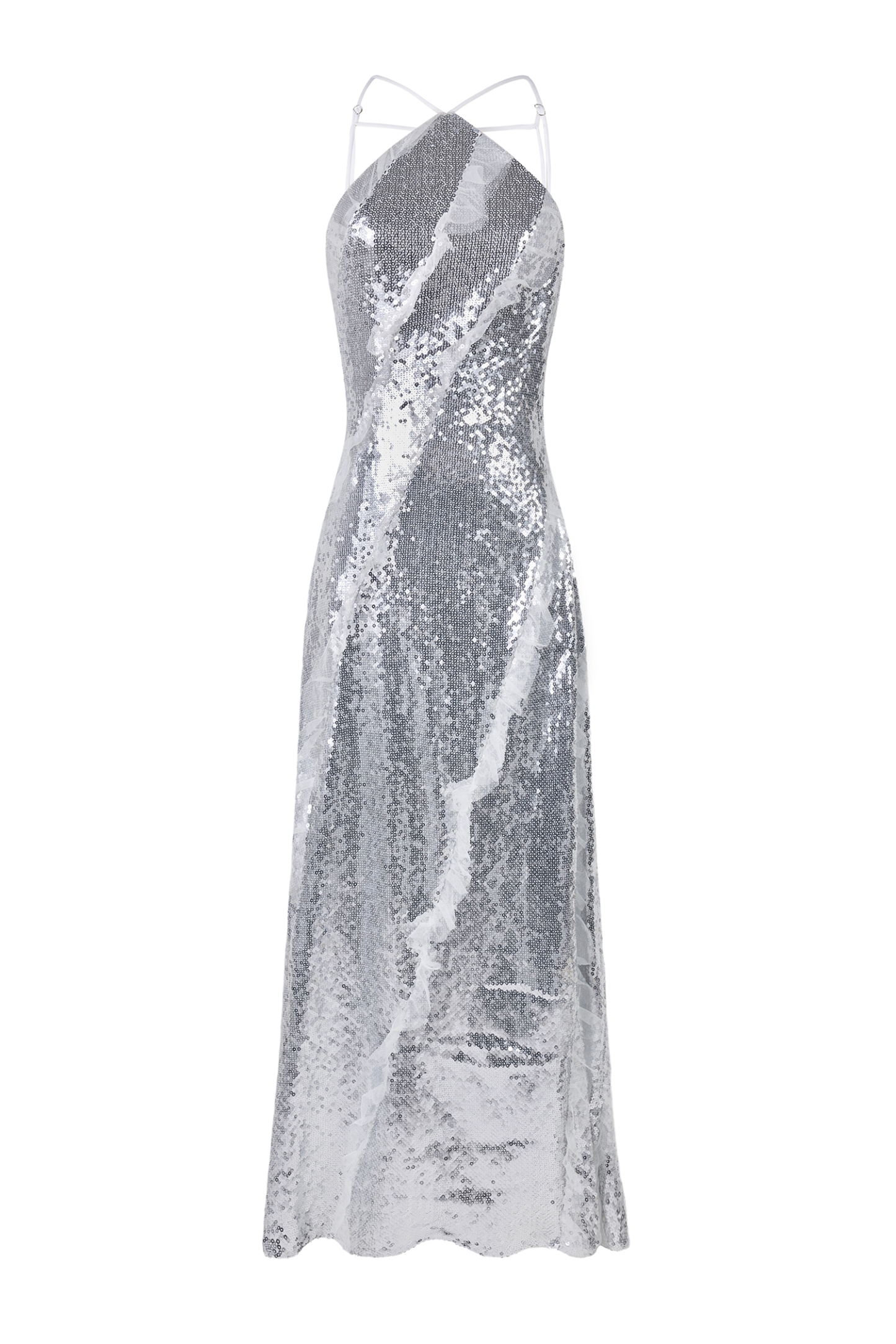 Sequin Frill Halter Neck Maxi Dress