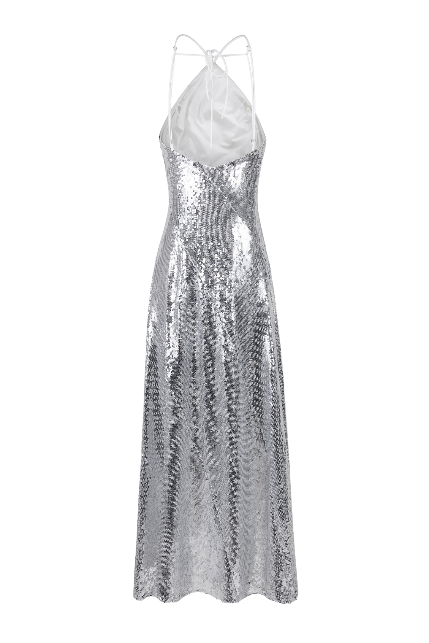 Sequin Frill Halter Neck Maxi Dress