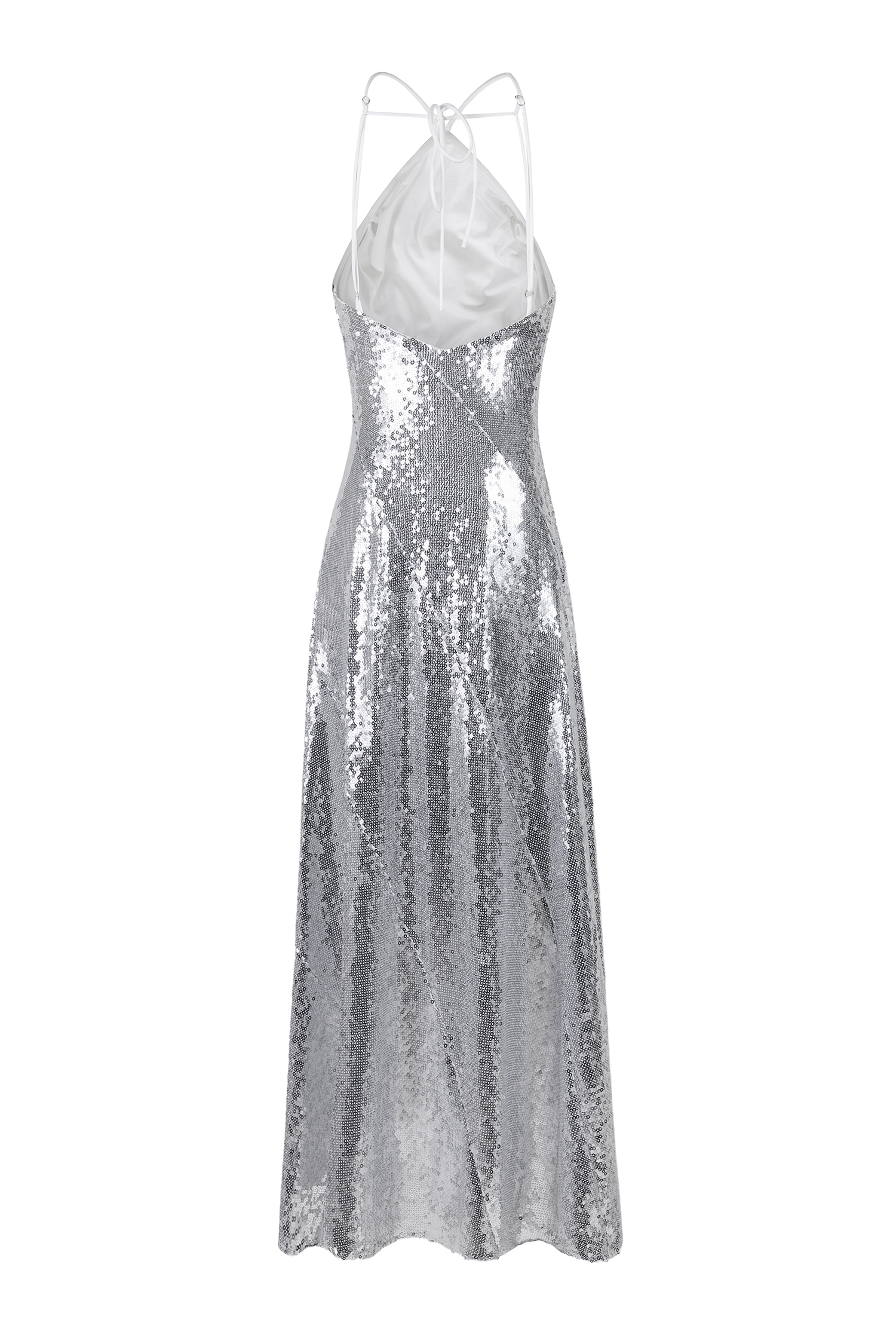 Sequin Frill Halter Neck Maxi Dress