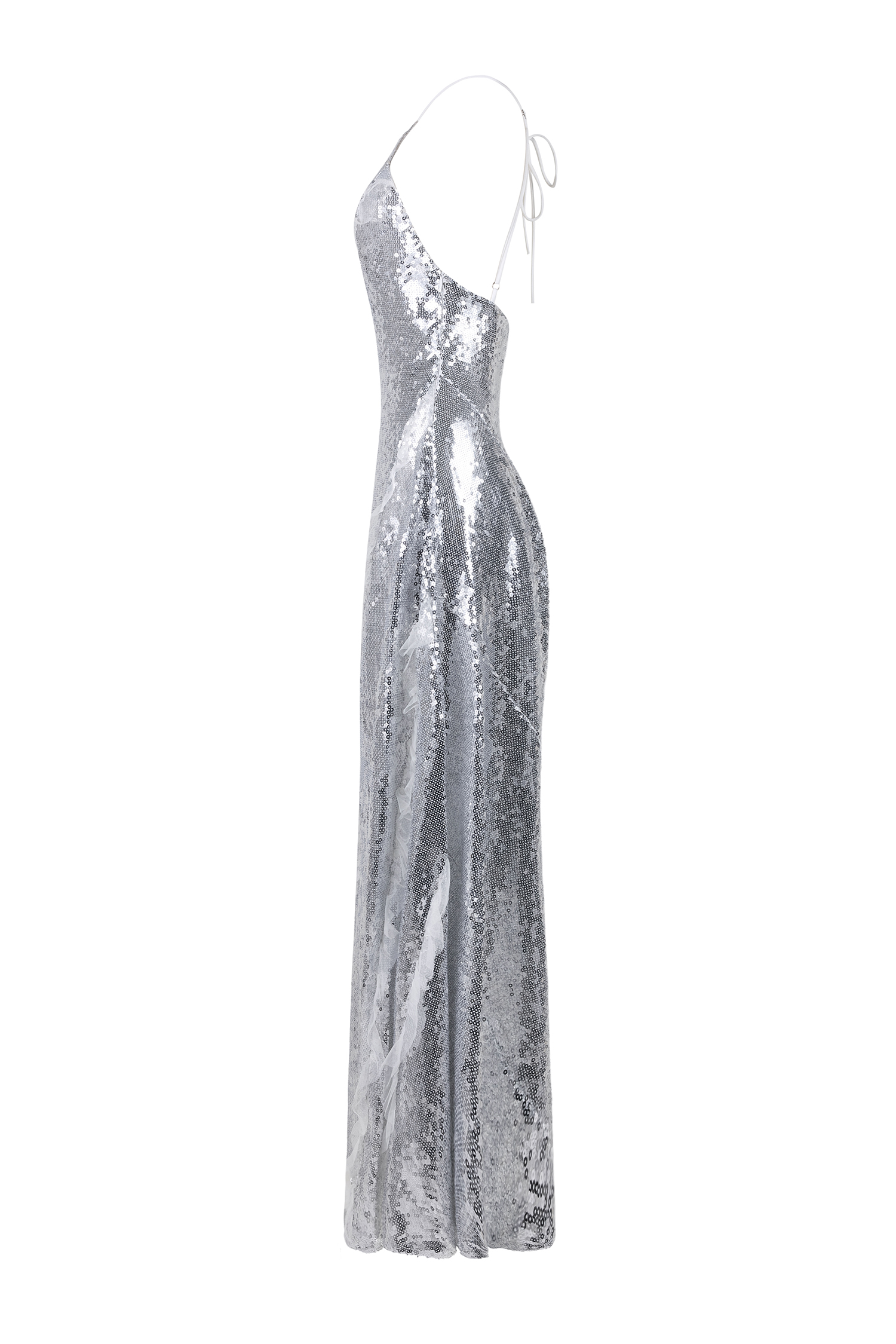 Sequin Frill Halter Neck Maxi Dress