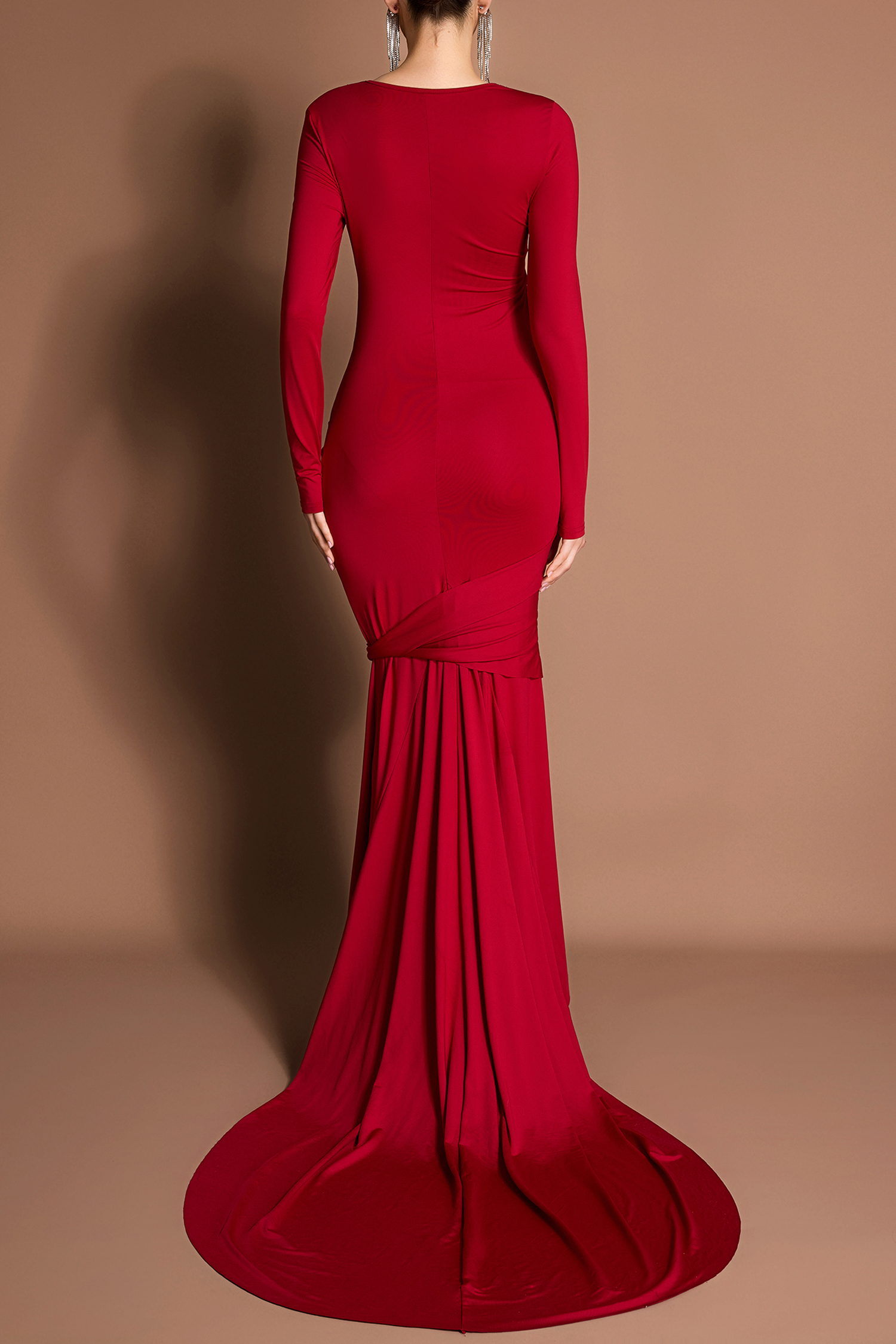 Solid Cut-Out Tie-up Long Sleeve Maxi Dress