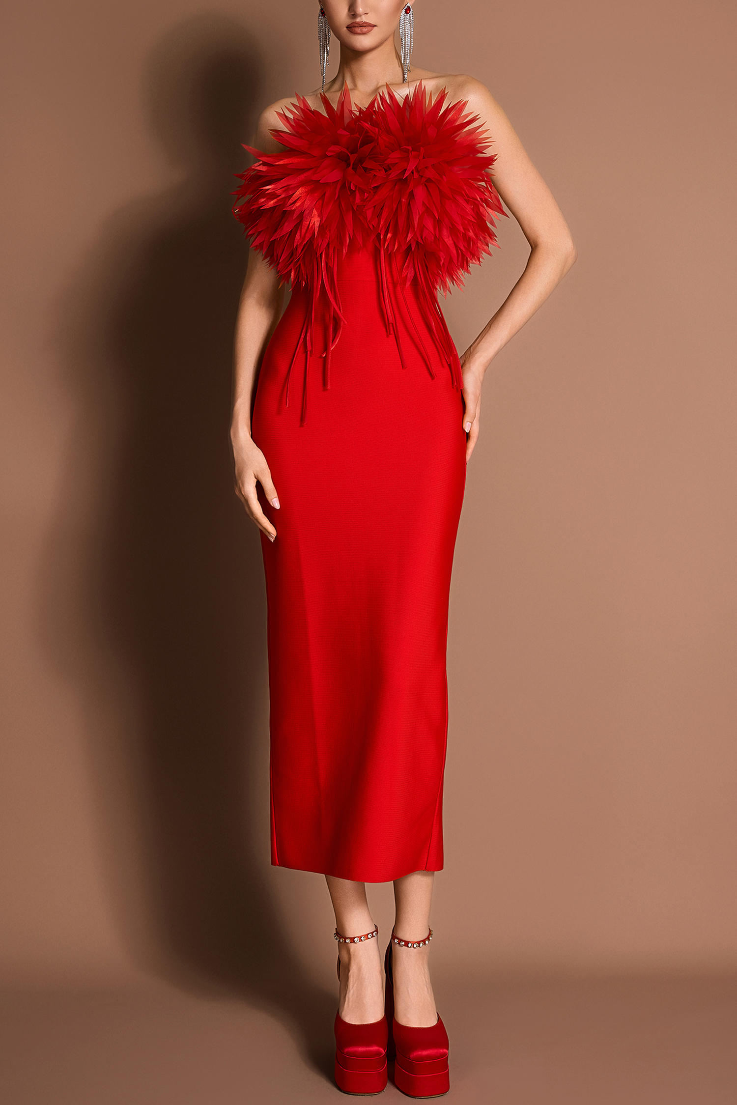 Bandage 3D Flower Off-Shoulder Maxi Dress