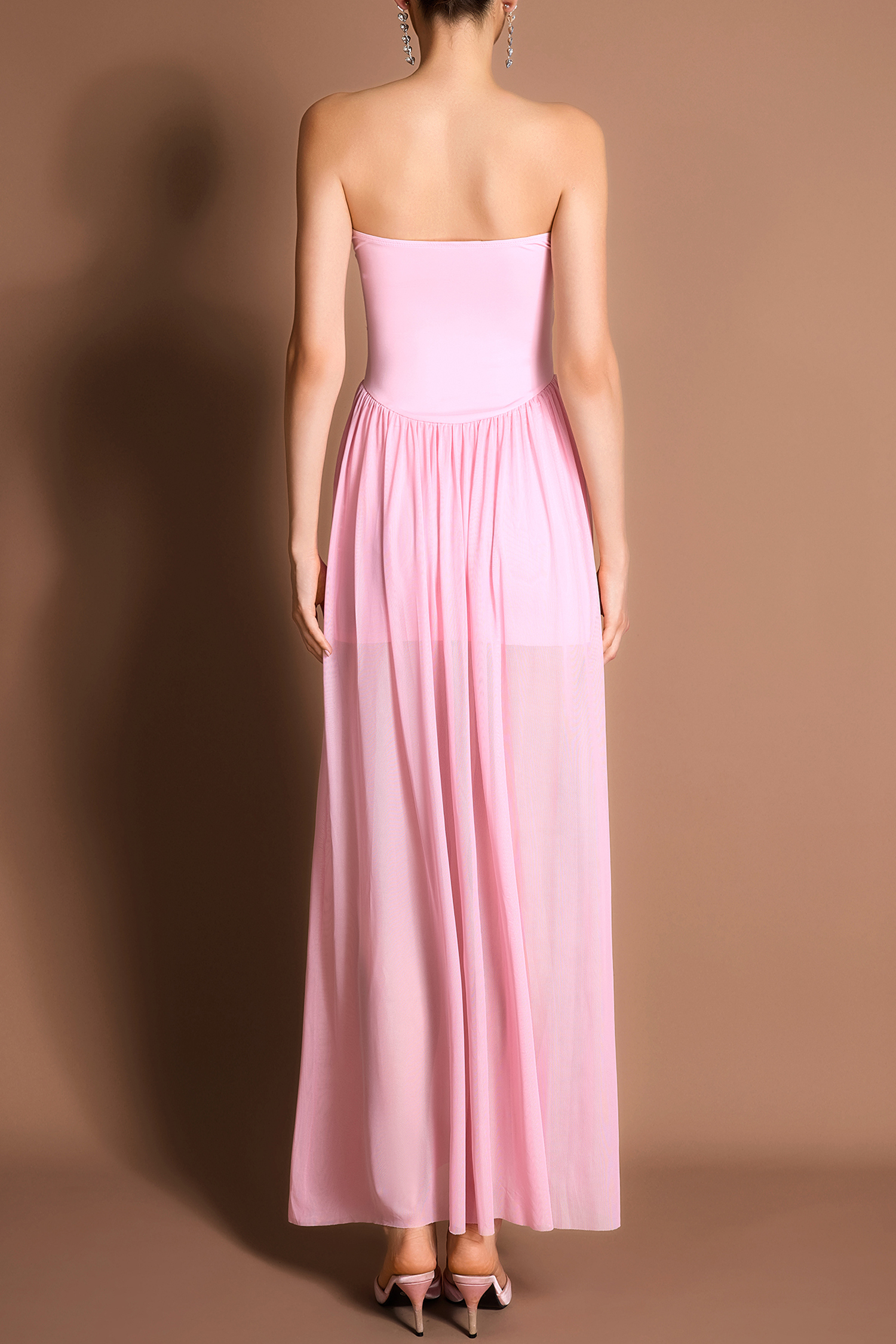 Off-Shoulder Mesh Splicing Maxi Dress