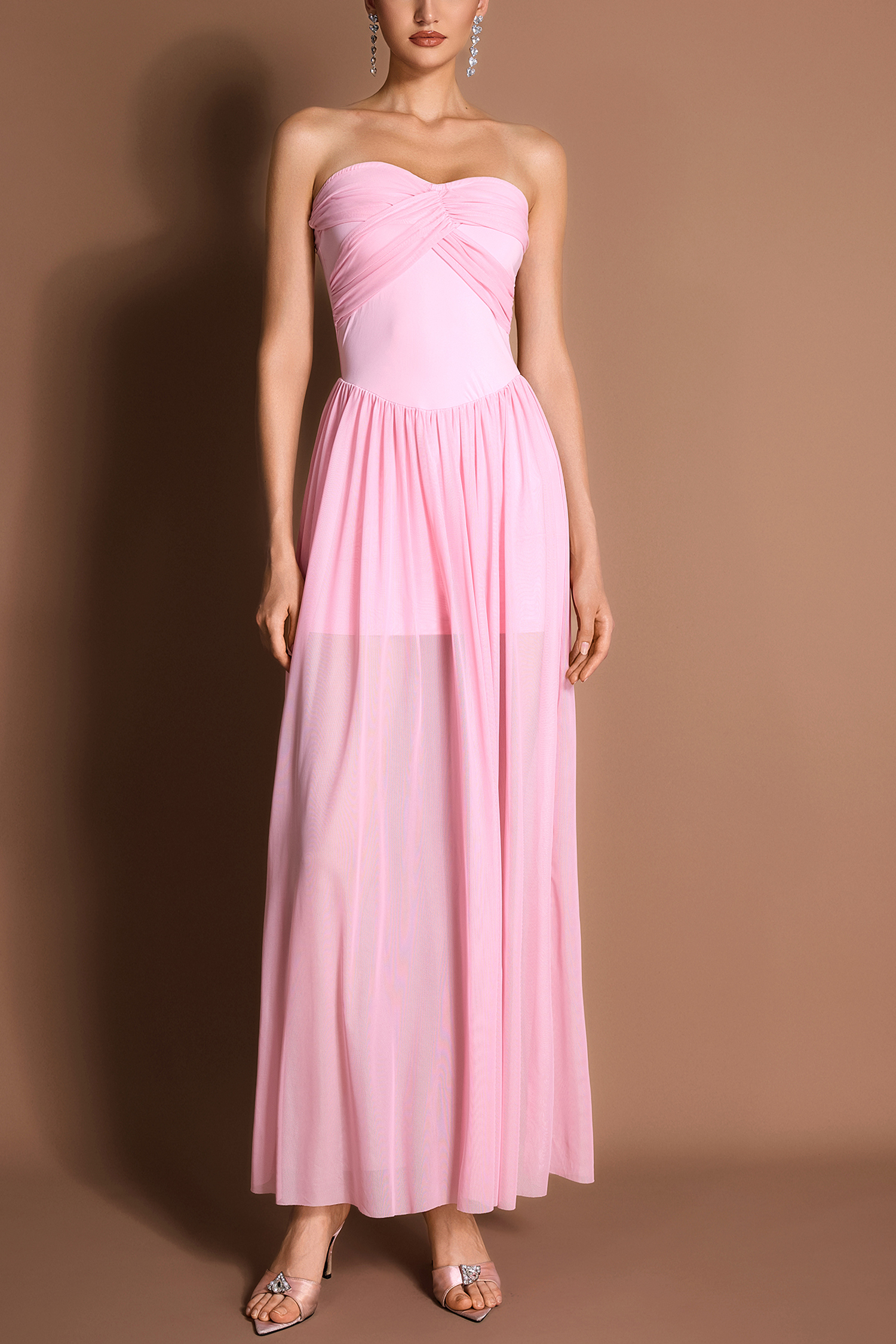 Off-Shoulder Mesh Splicing Maxi Dress