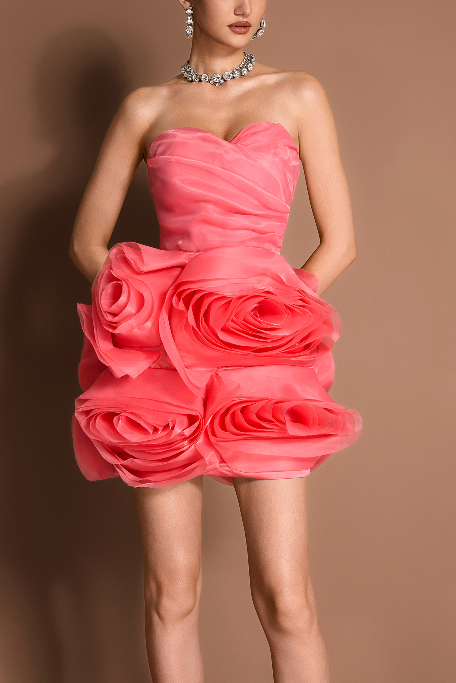Organza 3D Flower Off-Shoulder Mini Dress