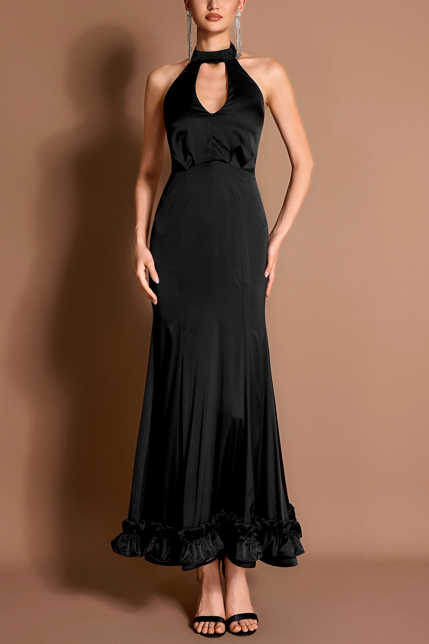 Satin Frill Maxi Dress