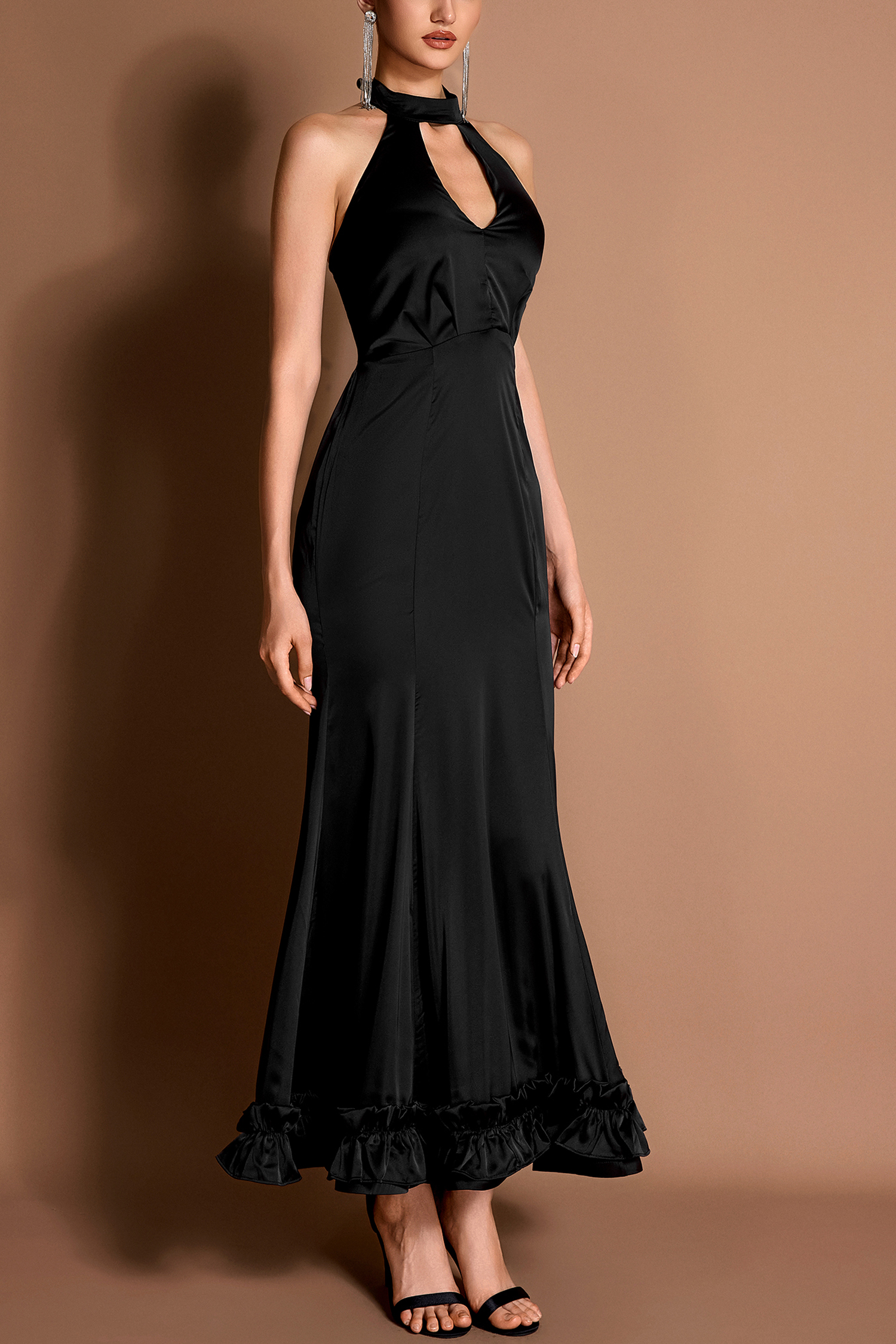 Satin Frill Maxi Dress