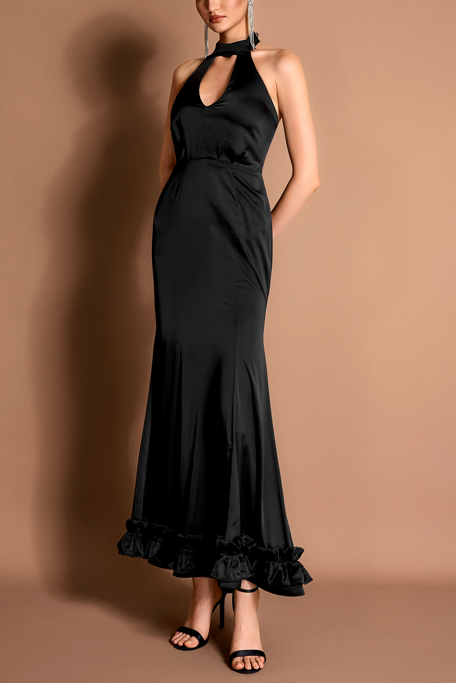 Satin Frill Maxi Dress
