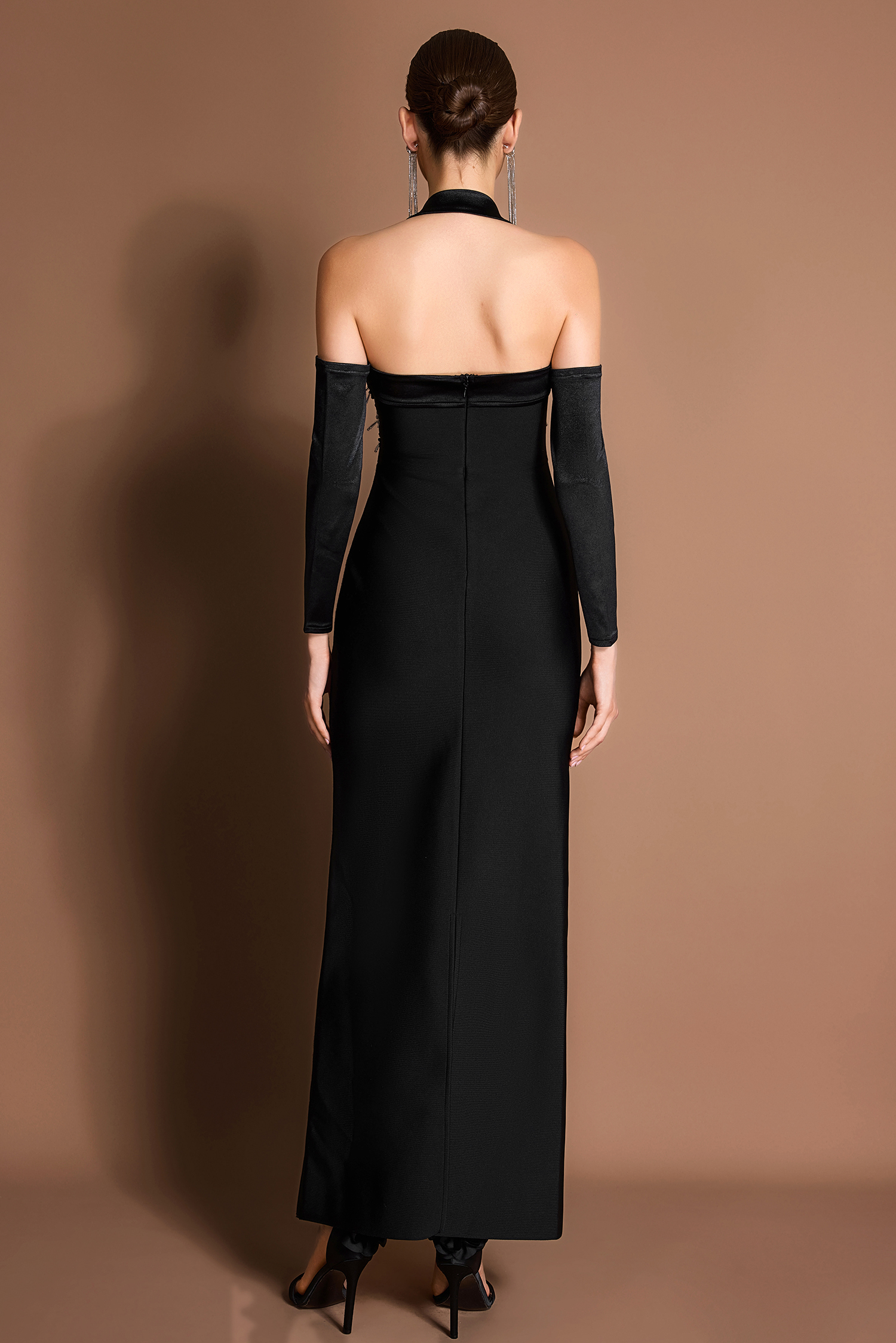 Bandage Rhinestone Halter Neck Maxi Dress