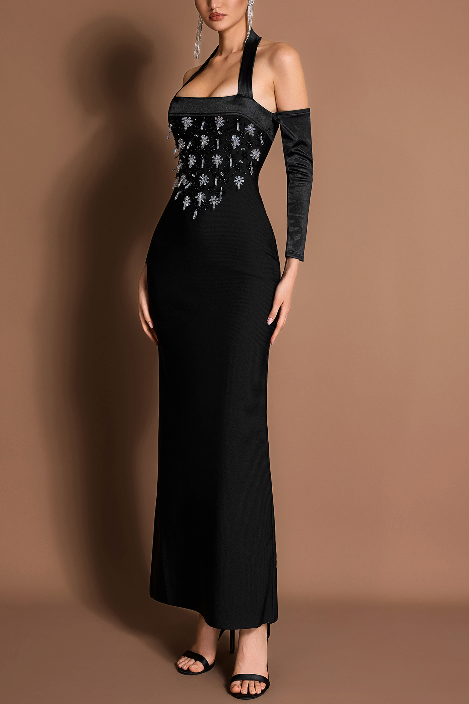 Bandage Rhinestone Halter Neck Maxi Dress