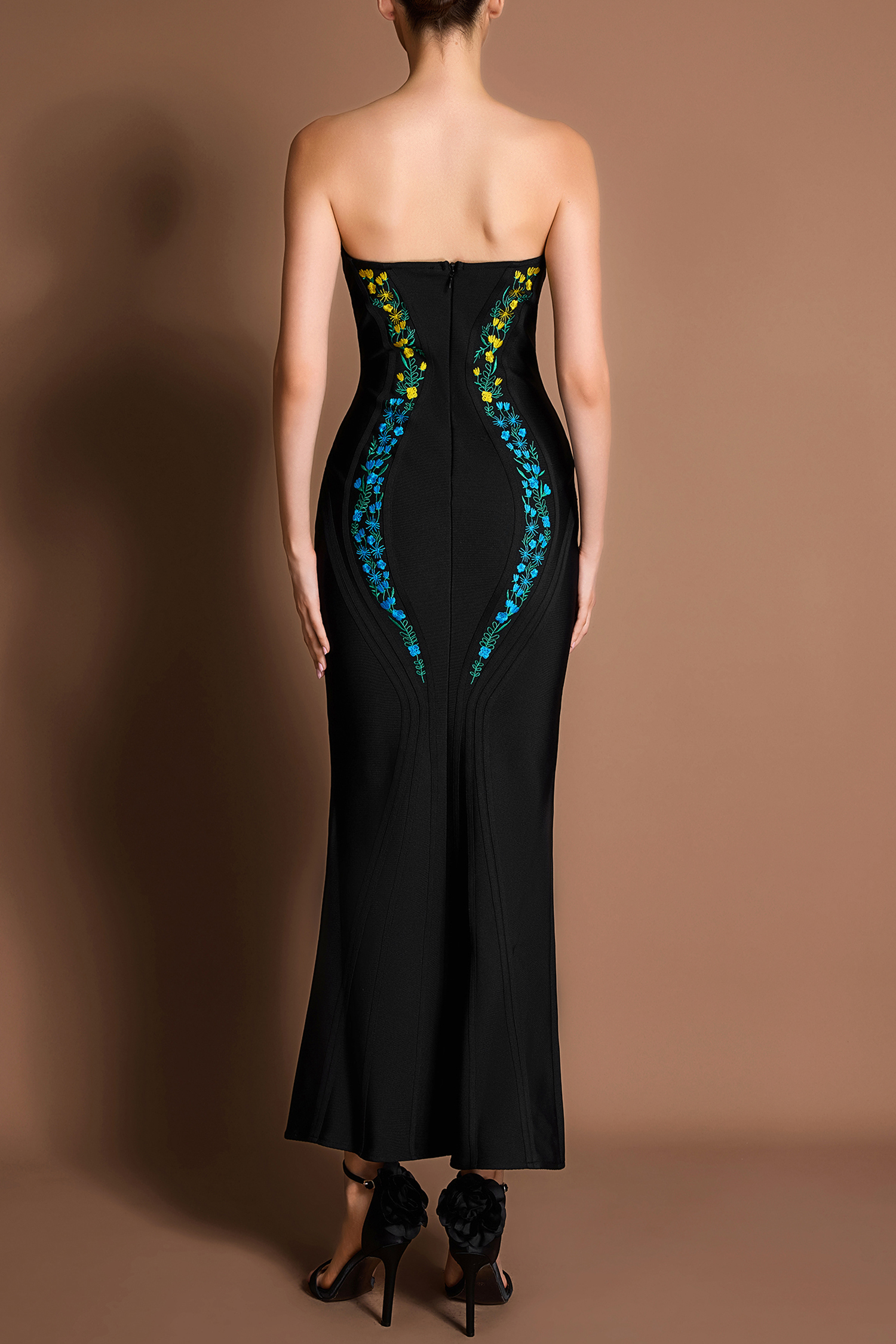 Bandage Embroidered Off-Shoulder Maxi Dress