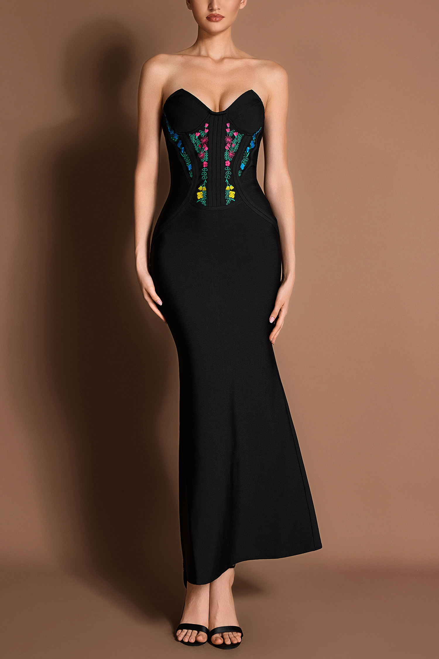 Bandage Embroidered Off-Shoulder Maxi Dress