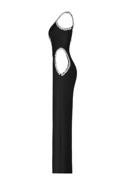 Rhinestone Halter Neck Cut-Out Maxi Dress