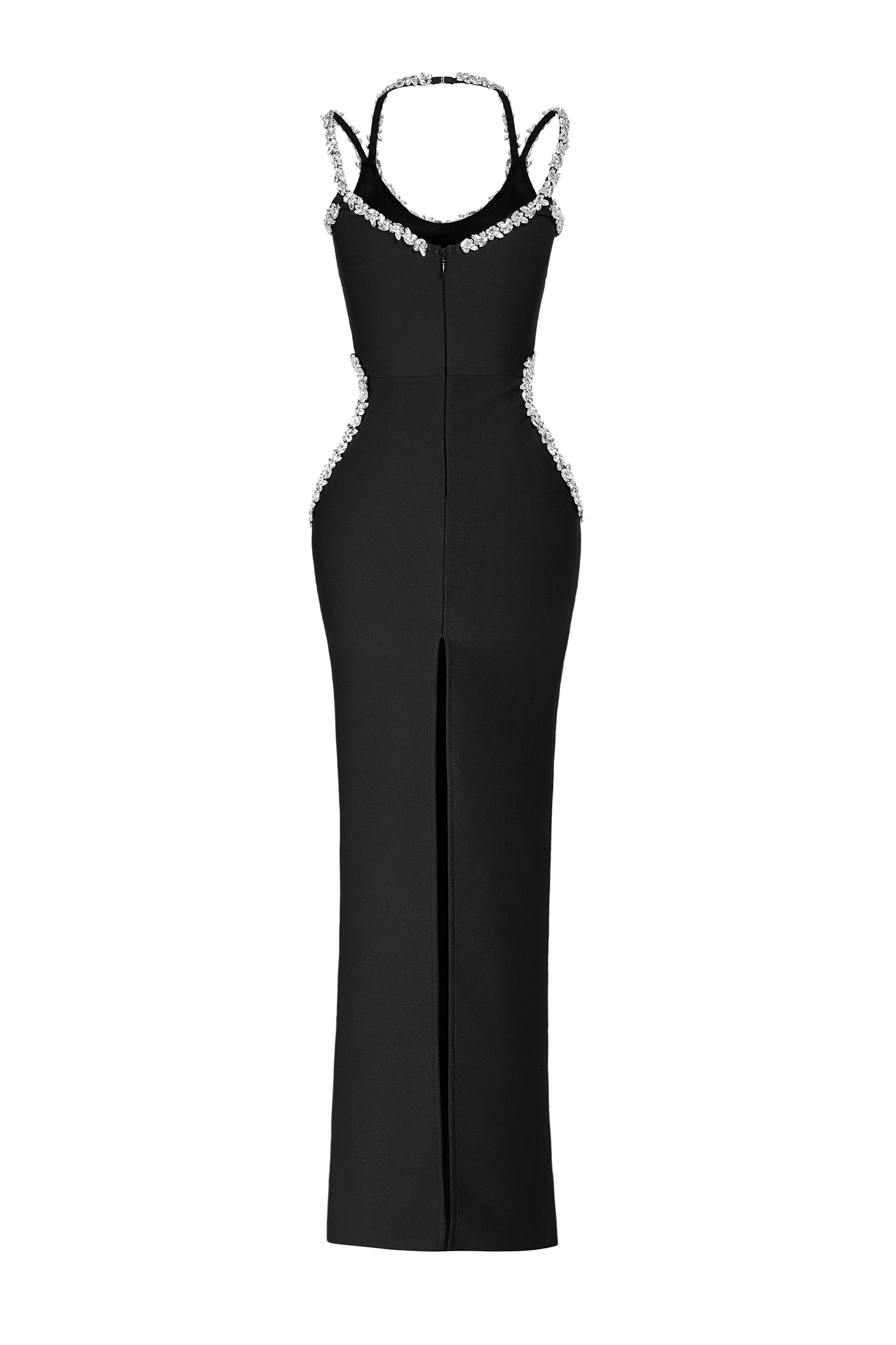 Rhinestone Halter Neck Cut-Out Maxi Dress