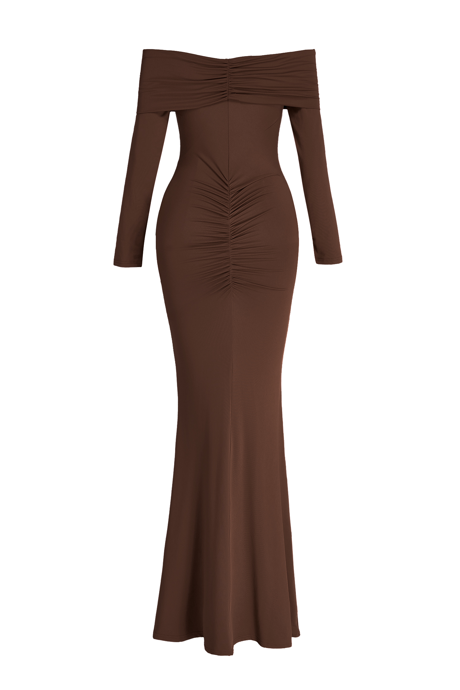 Jersey Off Shoulder Long Sleeve Ruched Maxi Dress