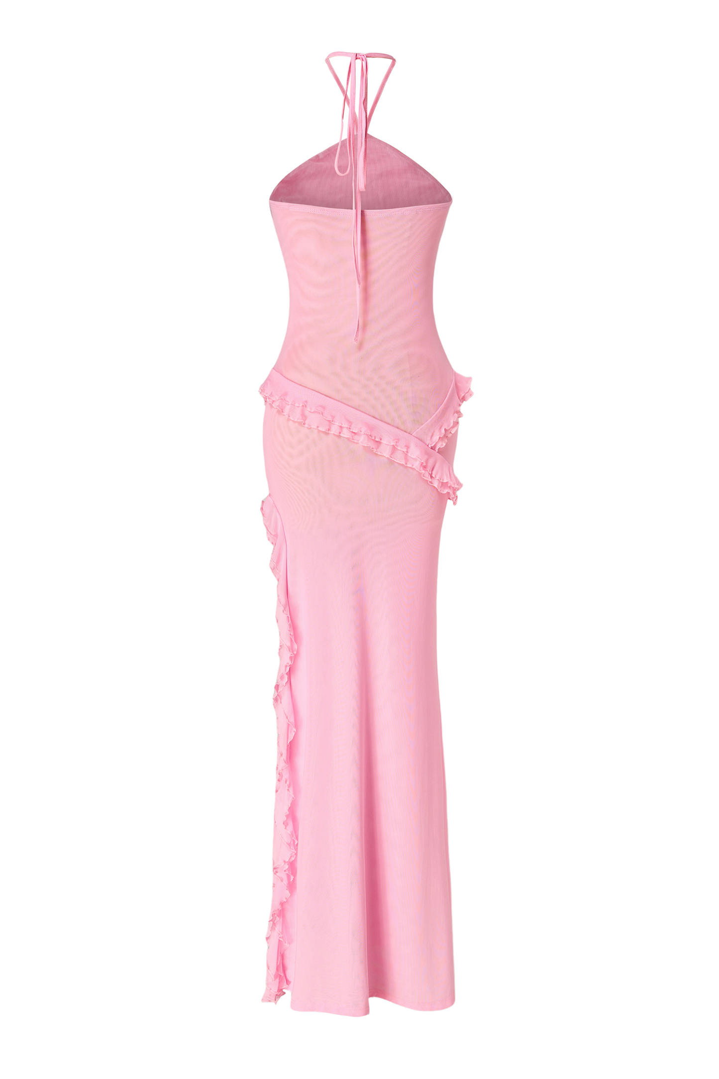 Halter Neck Mesh Frill Midi Dress