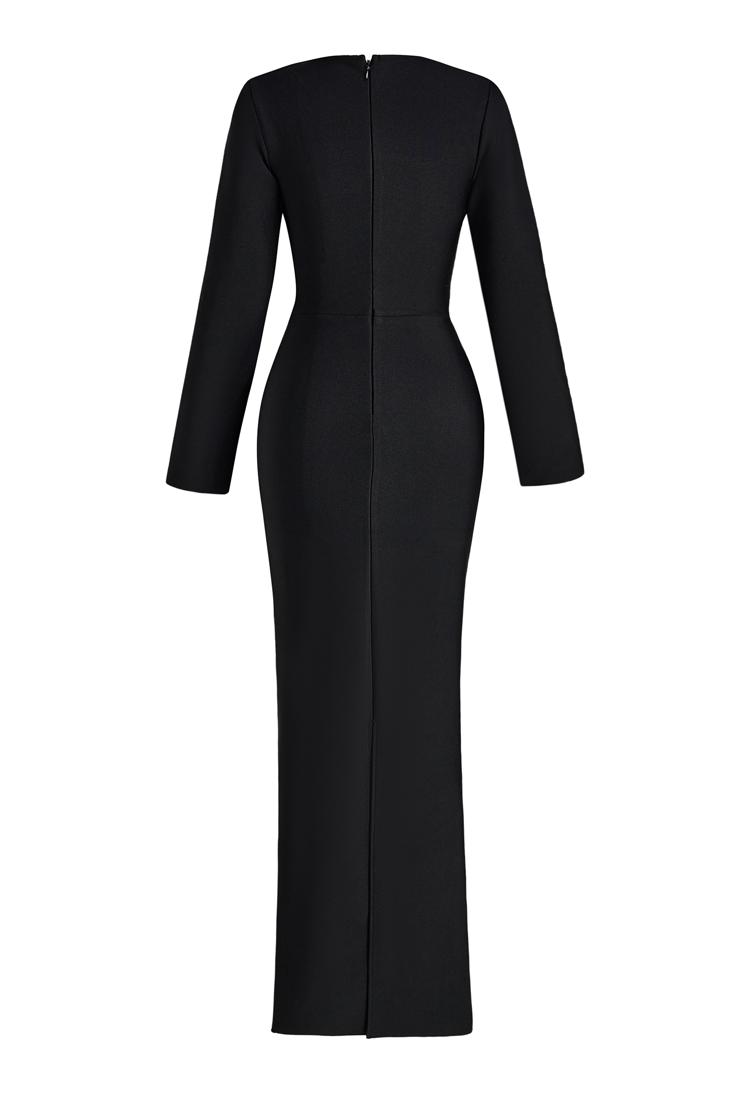 Rhinestone Square Collar Long Sleeve Midi Dress