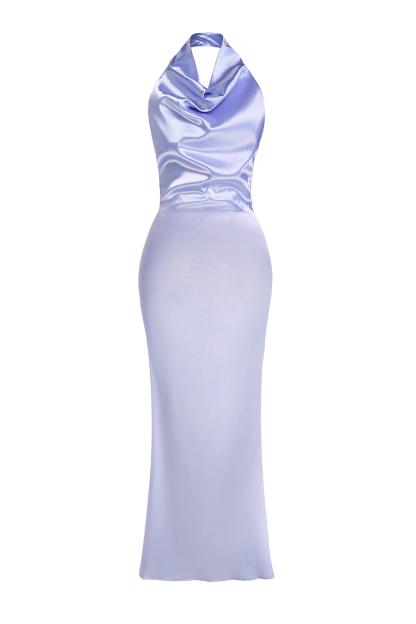 Satin Swing Collar Backless Maxi Dress