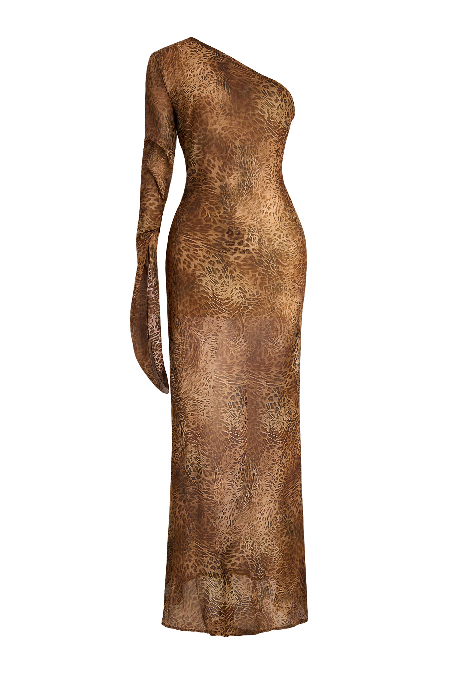 Leopard Print Chiffon One Shoulder Maxi Dress