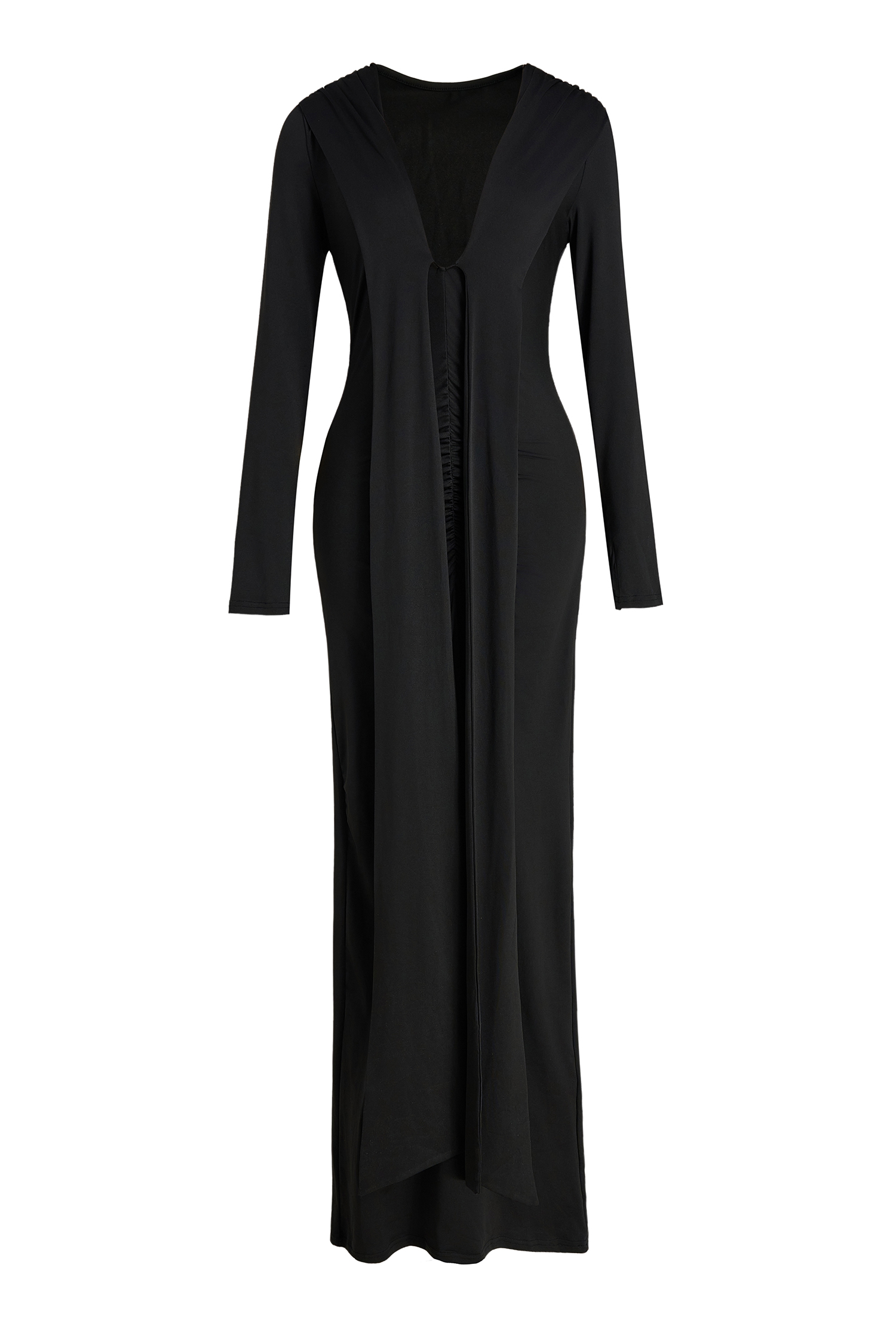 Long Sleeve V-Neck Gathering Maxi Dress