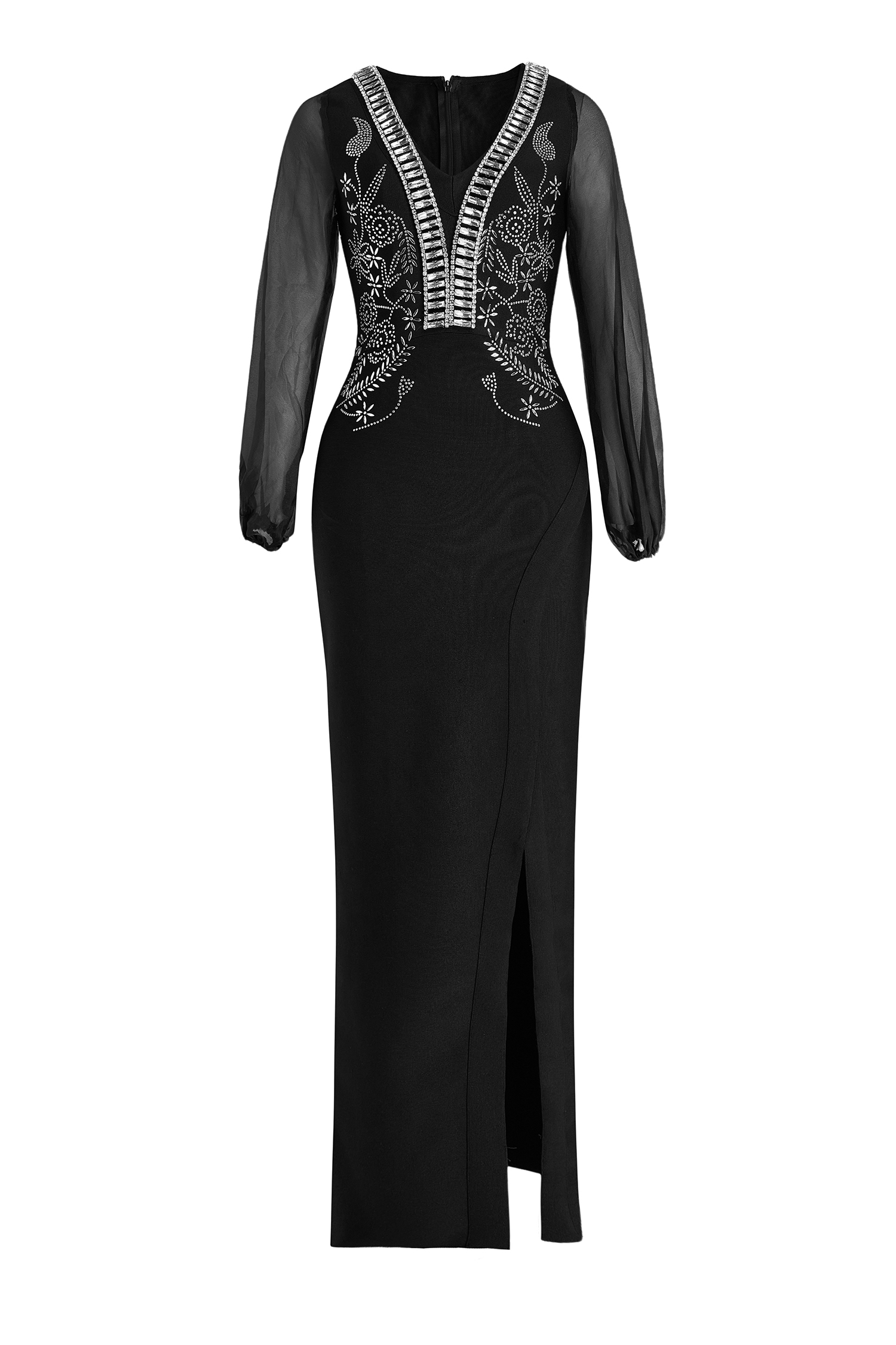 Mesh Splicing Bandage Rhinestone Maxi Dress