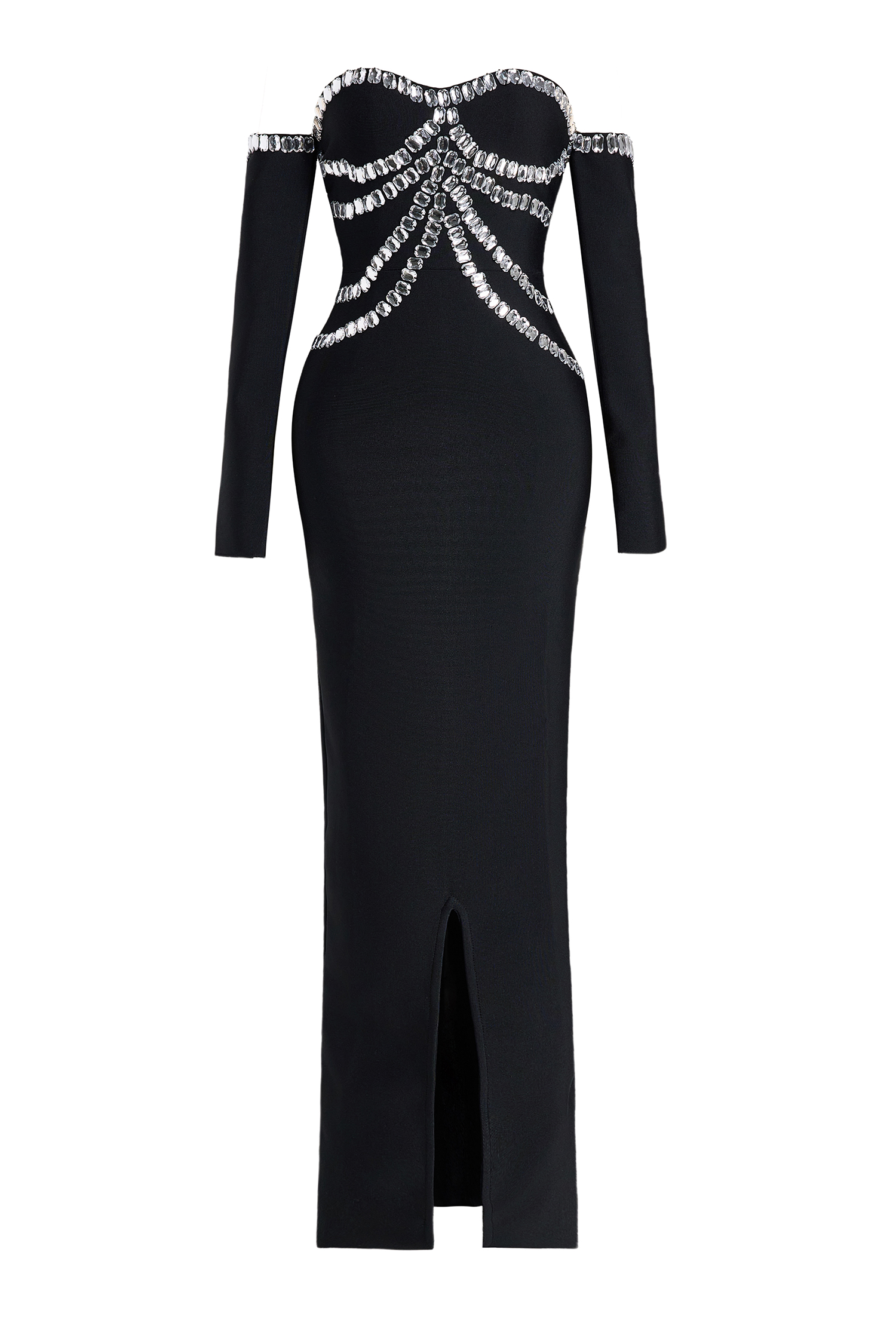 Bandage Rhinestone Off-Shouder Midi Dress