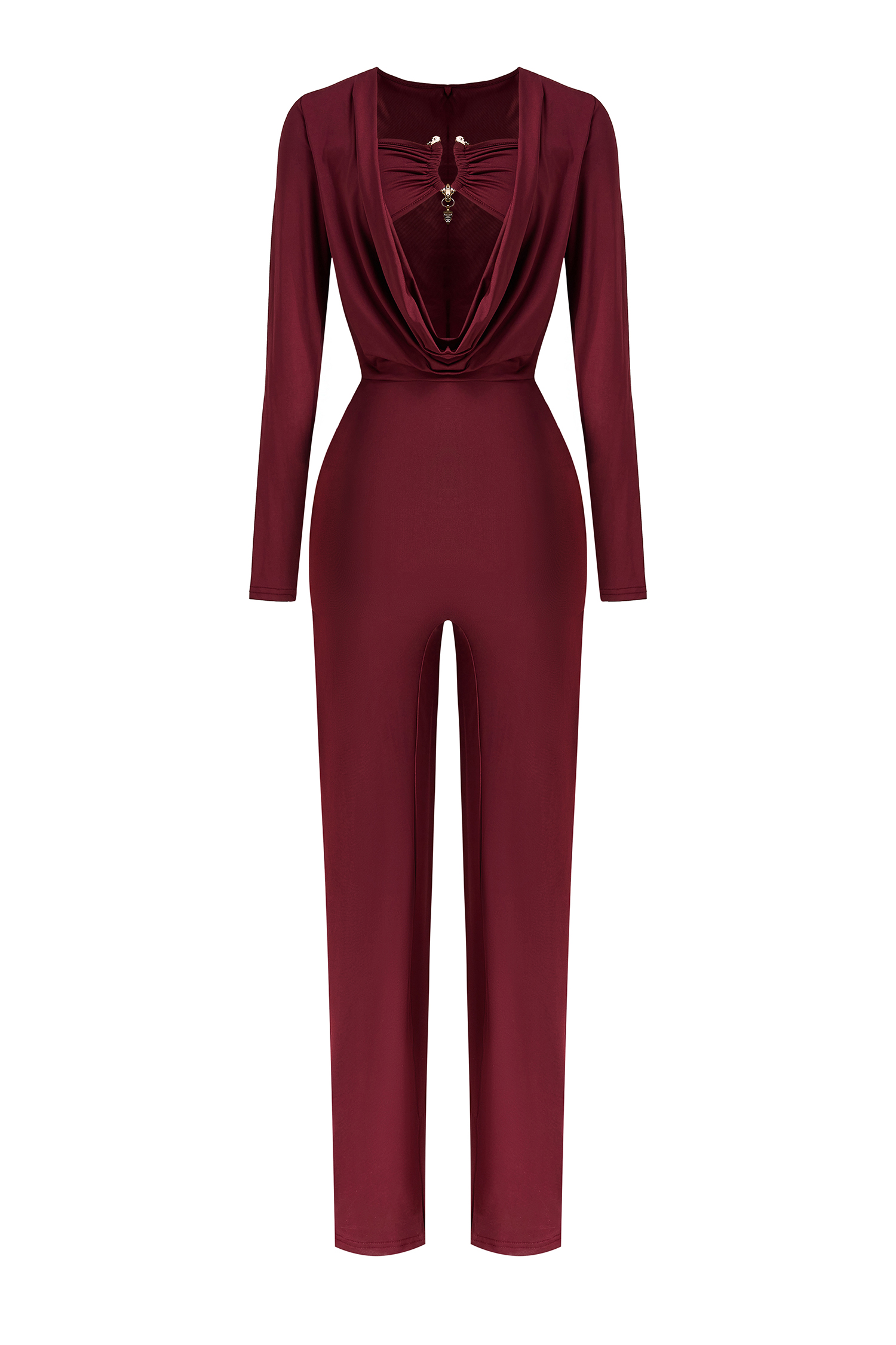 Solid Swing Collar Metal Decorations Jumpsuit