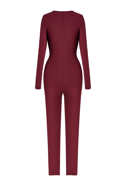 Solid Swing Collar Metal Decorations Jumpsuit