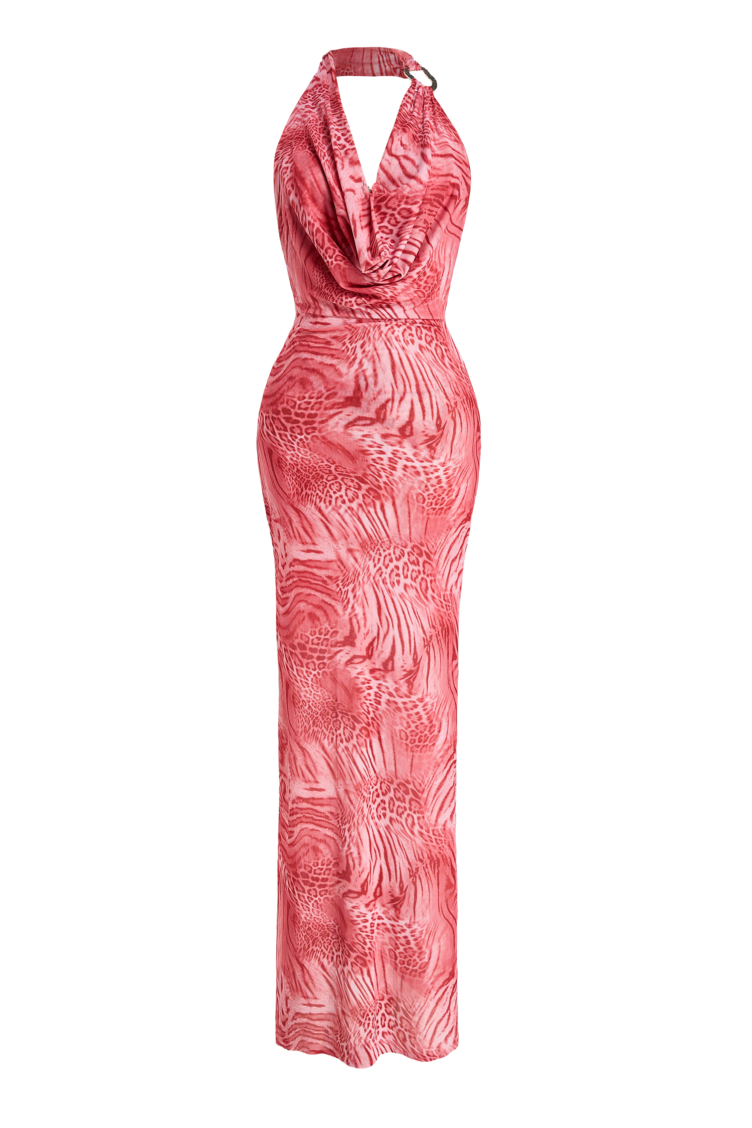 Leopard Print Halter Neck Swing Collar Maxi Dress