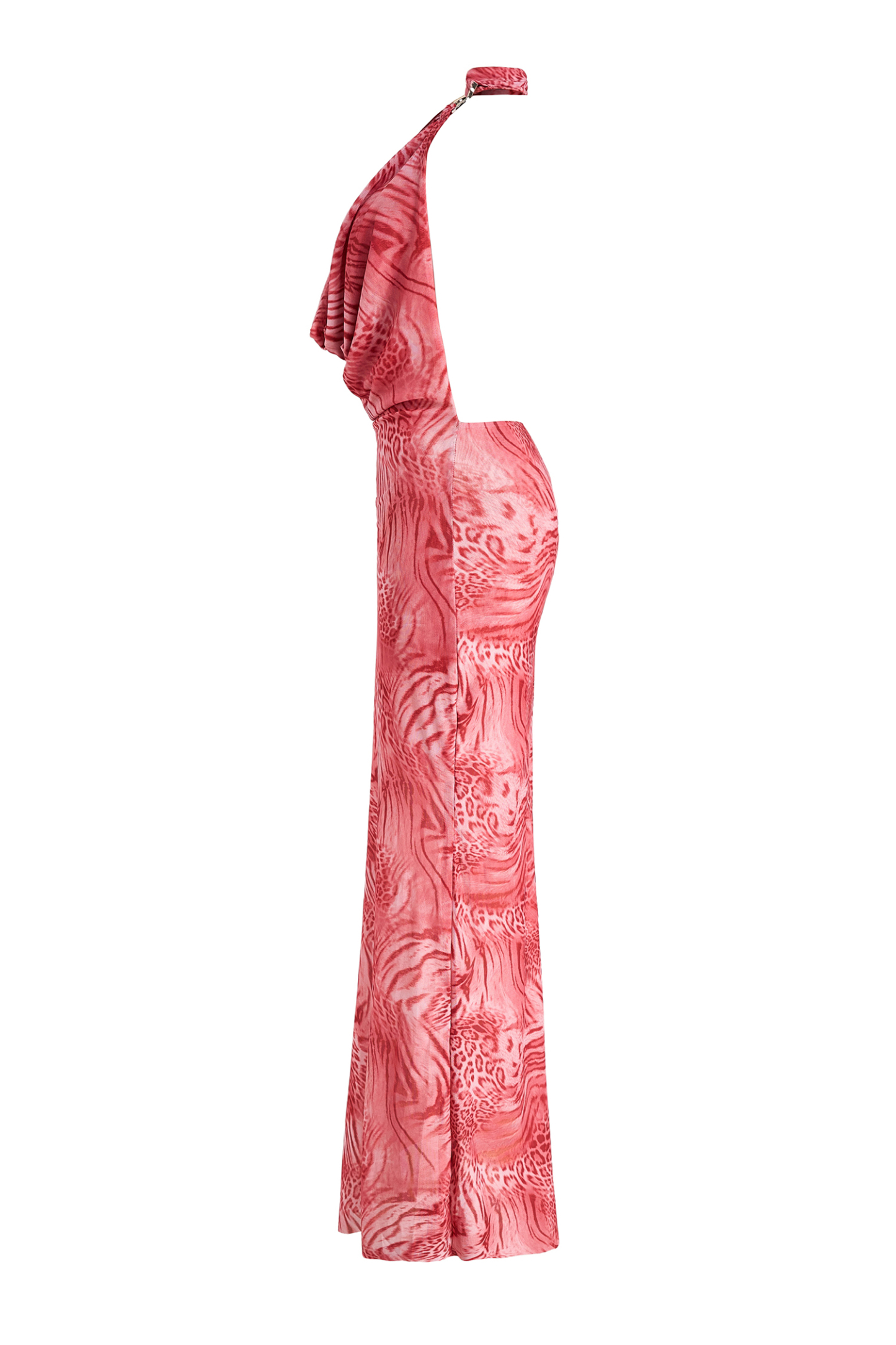 Leopard Print Halter Neck Swing Collar Maxi Dress