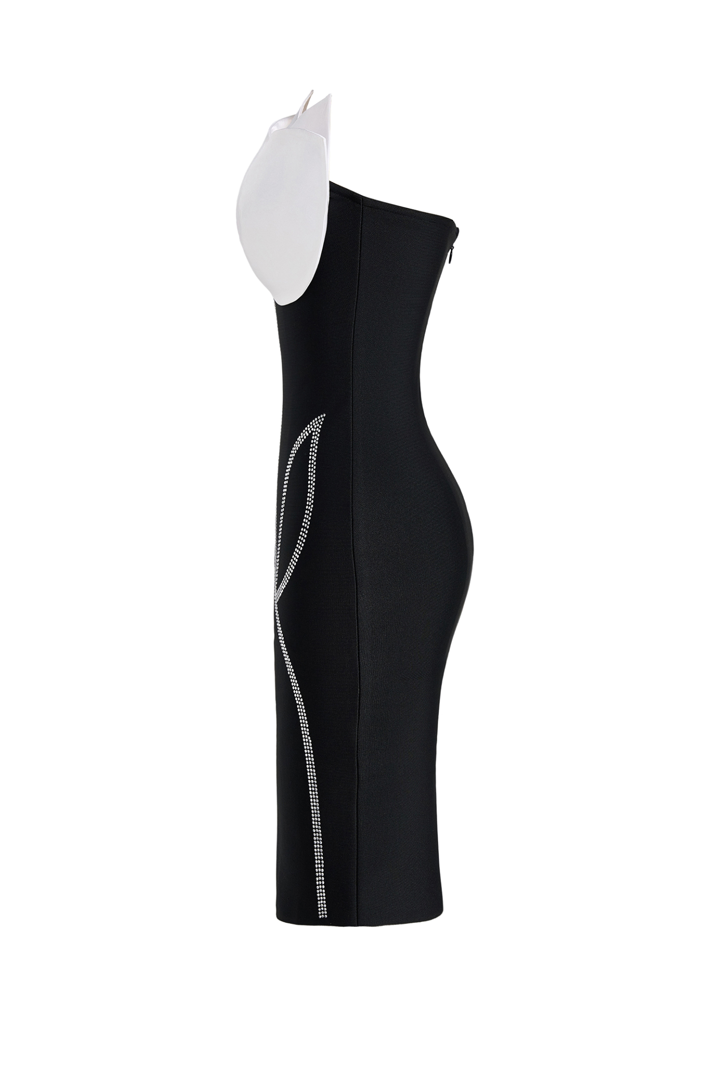 Contrast Color Bandage 3D Flower Rhinestone Mini Dress