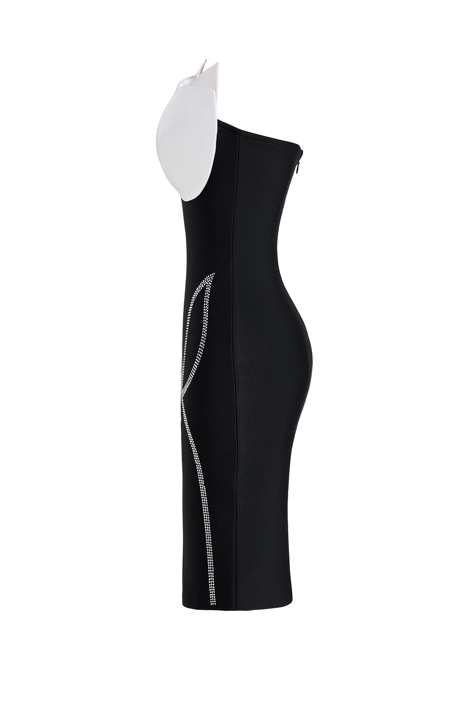 Contrast Color Bandage 3D Flower Rhinestone Mini Dress