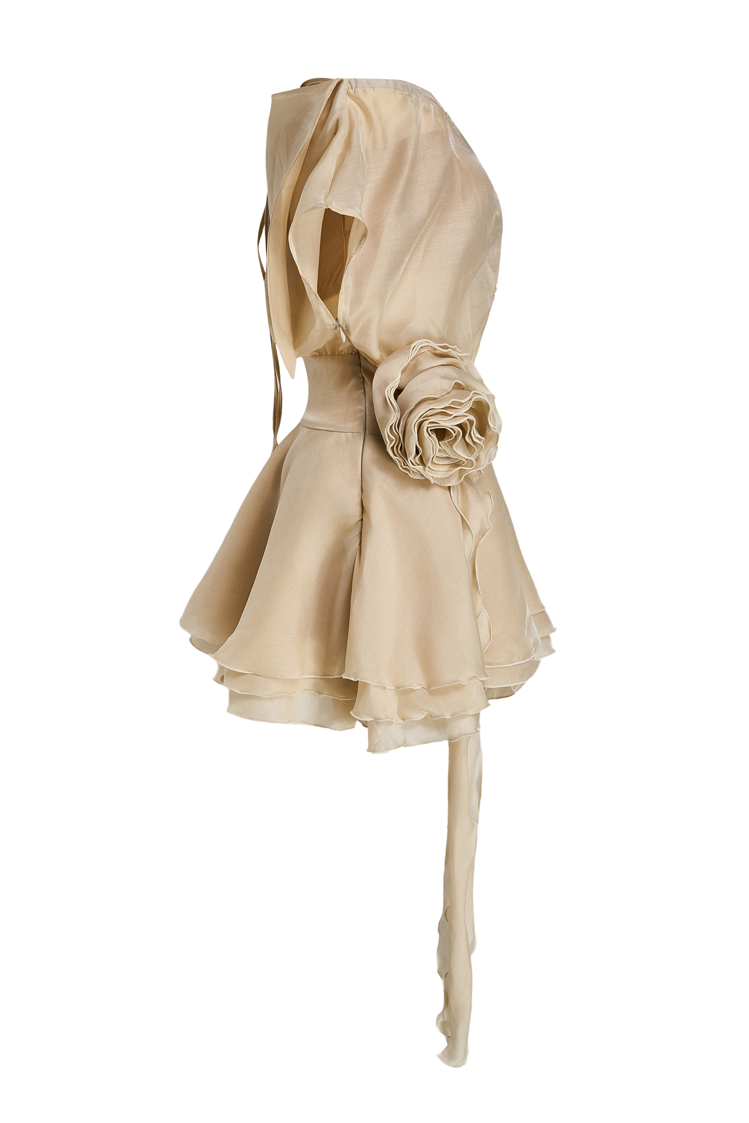 3D Flower Off-Shoulder Frill Mini Dress