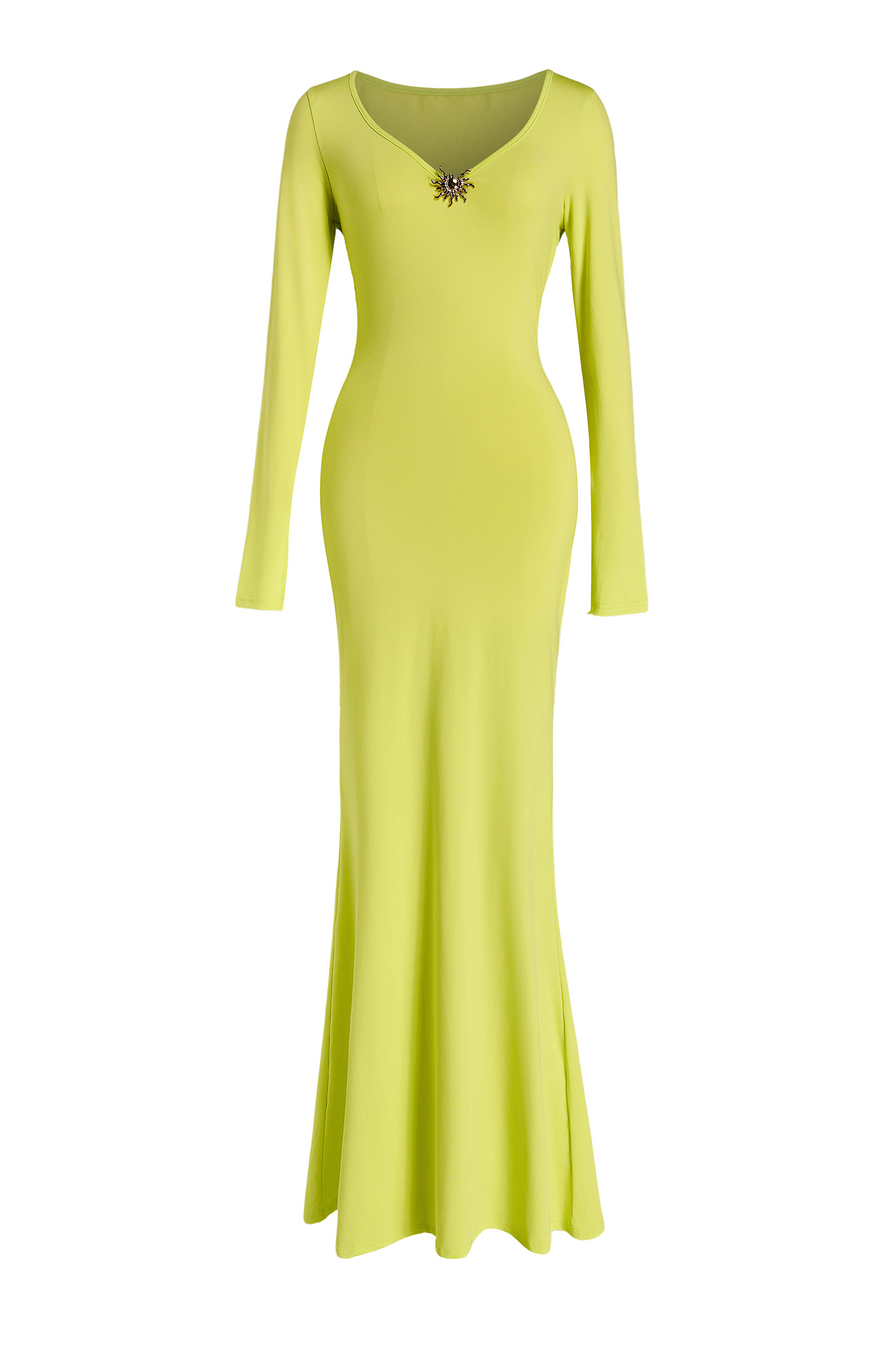 Solid Metal Decorations Long Sleeve Maxi Dress