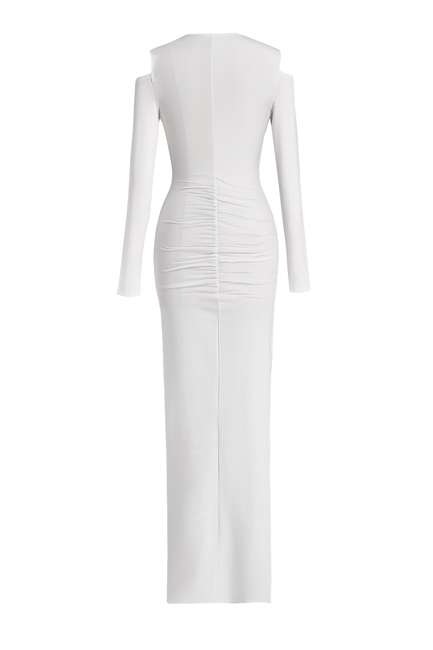 Jersey Long Sleeve V-Neck Ruched Maxi Dress