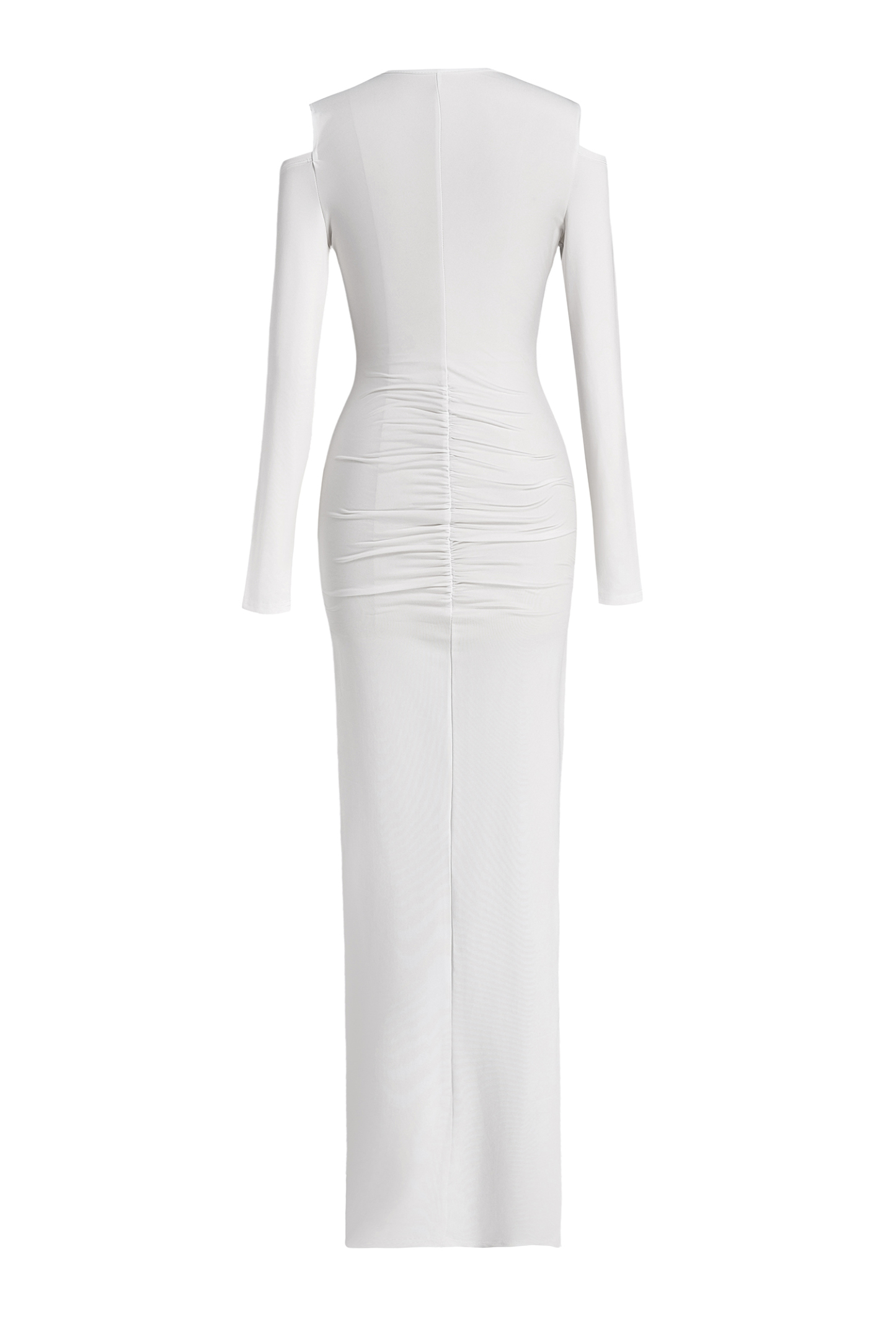 Jersey Long Sleeve V-Neck Ruched Maxi Dress